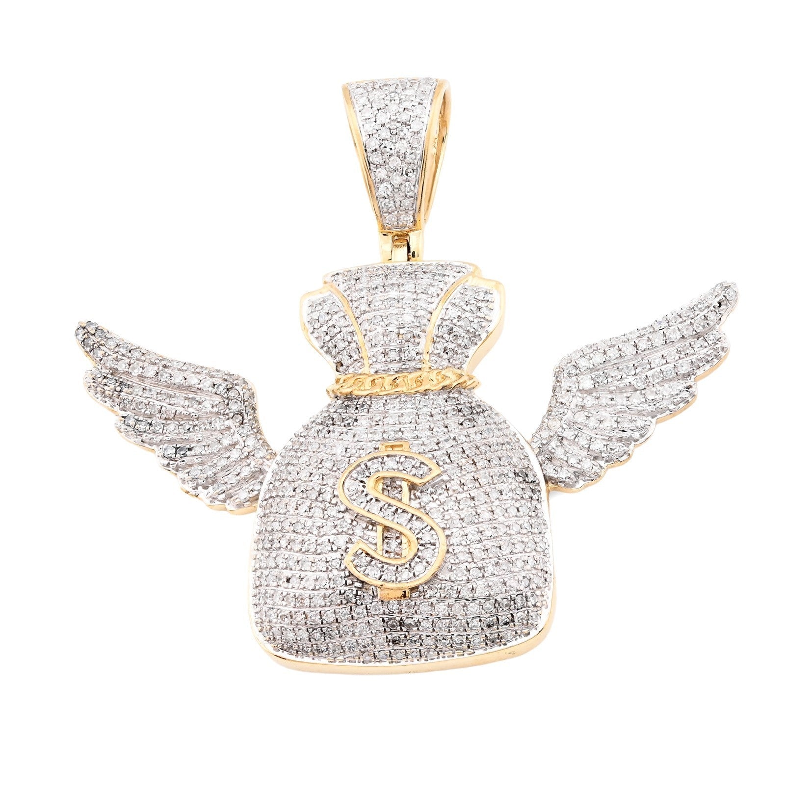 10k Yellow Gold 3.5CTW Natural Diamond Money Bag w/ Wings Pendant 11.6gms Charm - Elite Jewelers - Charms & Pendants