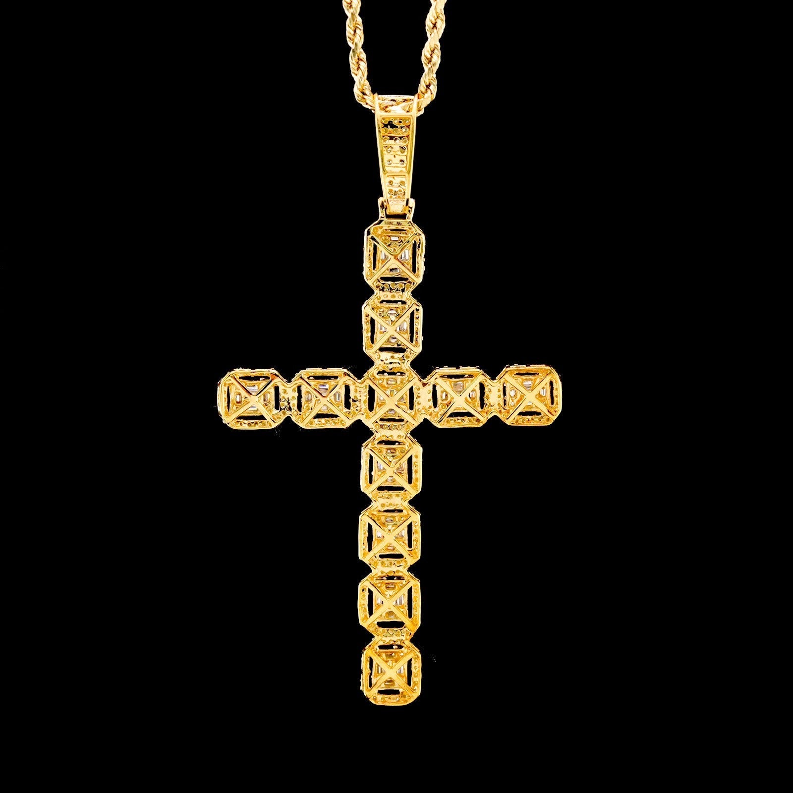 10k Yellow Gold 3.5CTW Natural Round & Baguette Diamond Cross Pendant 7.7g Charm - Elite Jewelers - Charms & Pendants