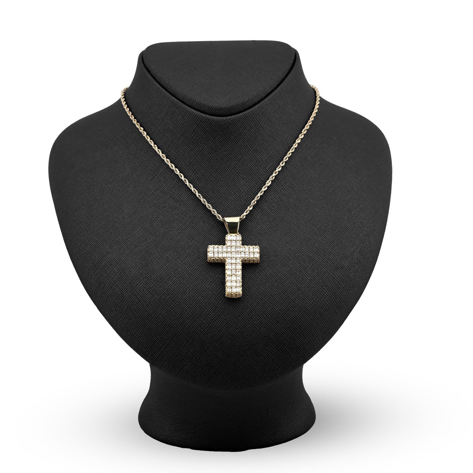 10k Yellow Gold 3.5CTW Natural Round/Baguette Diamond Cross Pendant 12.3g Charm - Elite Jewelers - Charms & Pendants