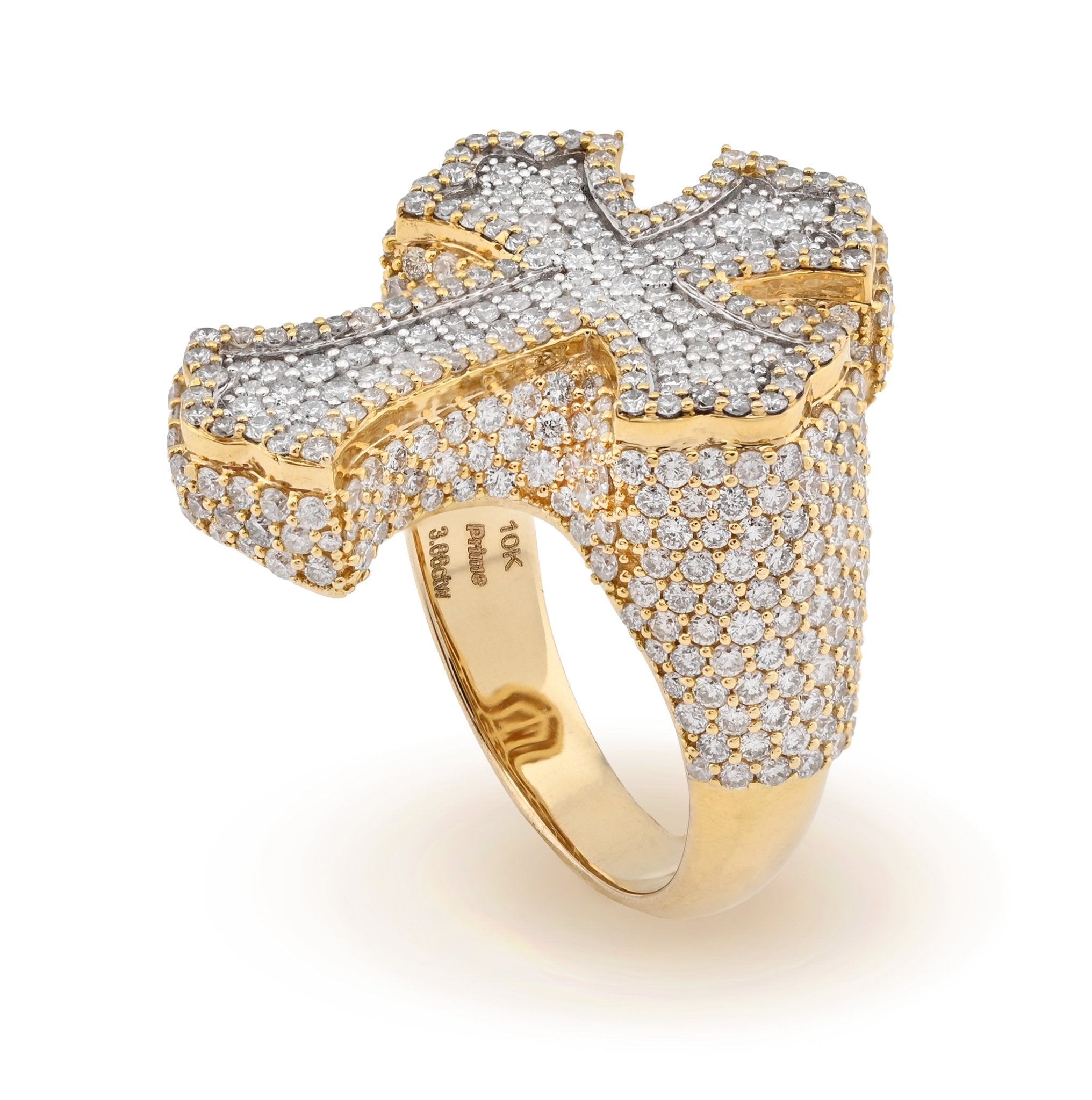 10K Yellow Gold 3.66 CTW Natural Diamond Cross face Ring Men 14.2g - Elite Jewelers - Rings