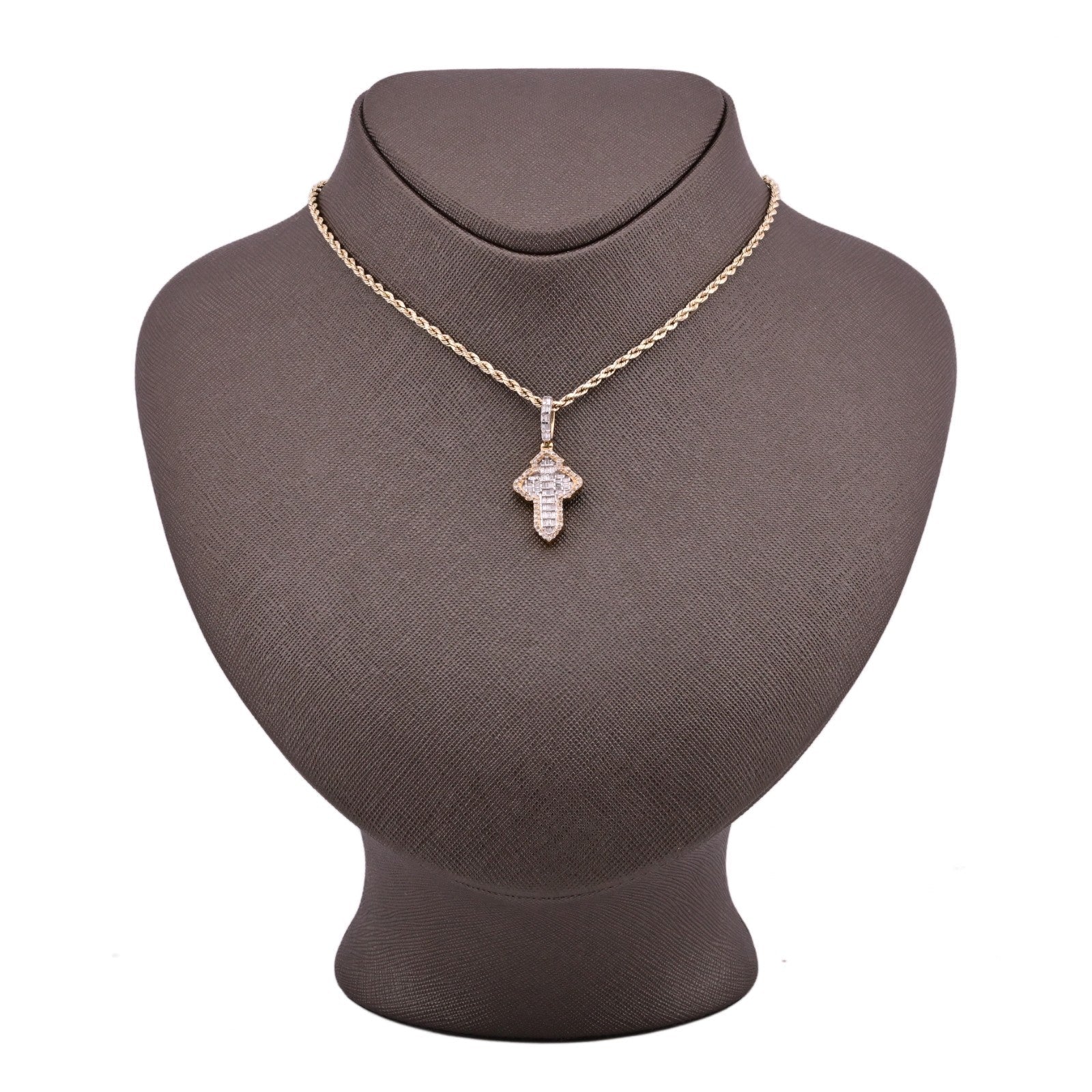 10k Yellow Gold 3.6gm 0.53CTW Natural Round/Baguette Diamond Cross Pendant Charm - Elite Jewelers - Charms & Pendants