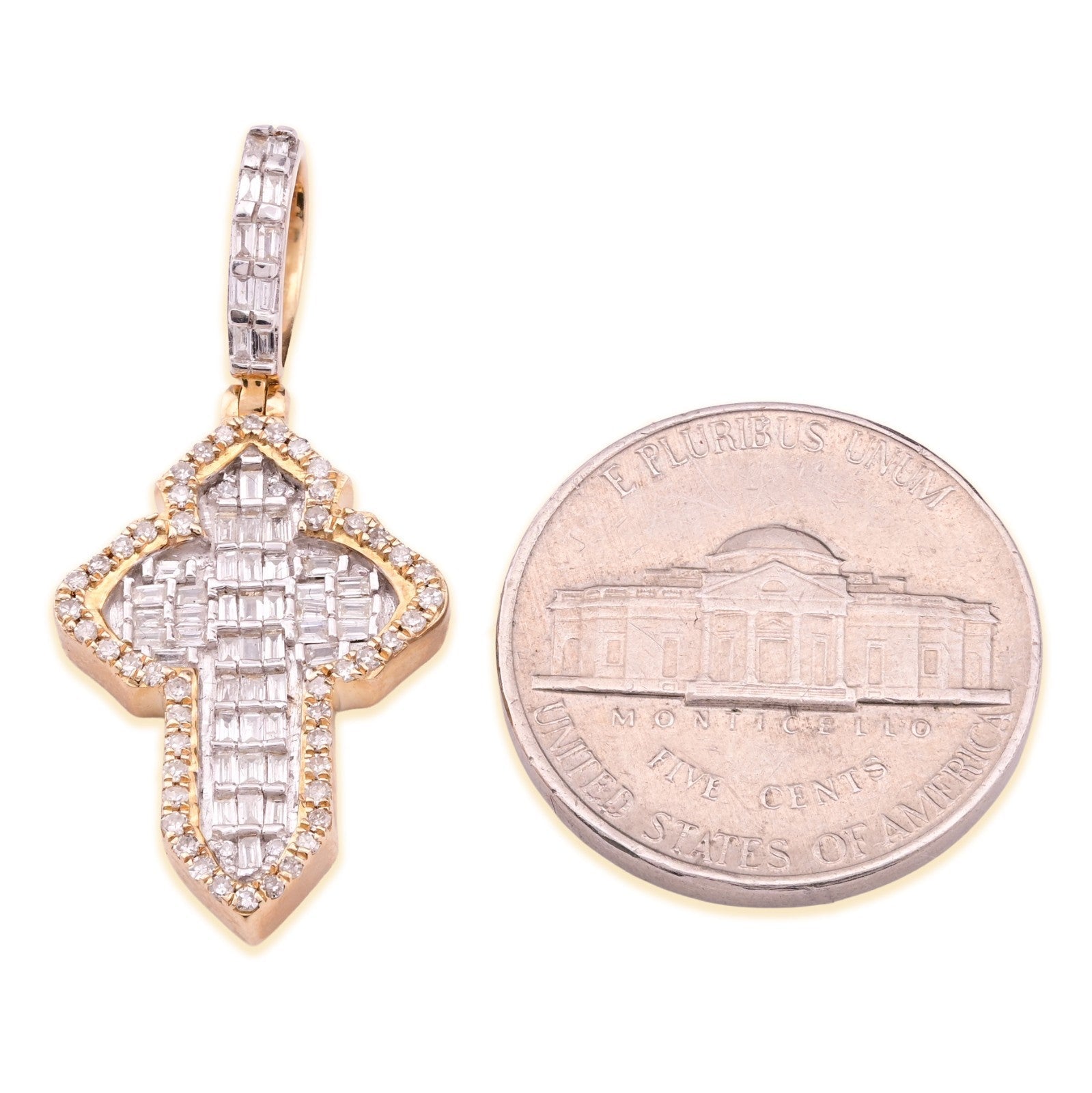 10k Yellow Gold 3.6gm 0.53CTW Natural Round/Baguette Diamond Cross Pendant Charm - Elite Jewelers - Charms & Pendants
