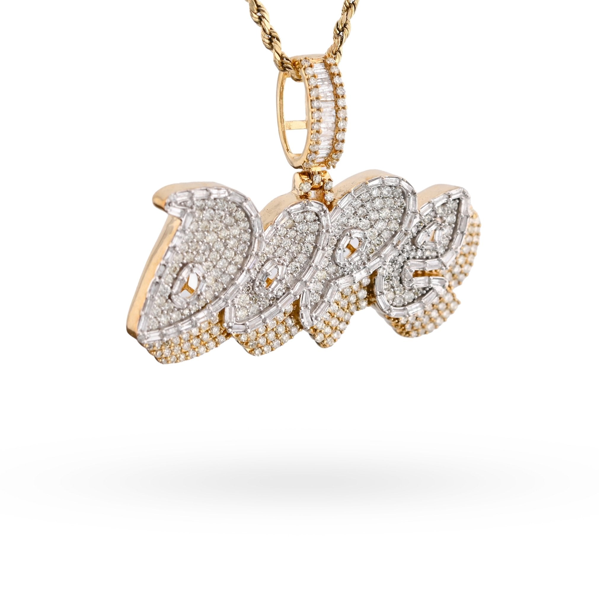 10K Yellow Gold 3.75CT "DOPE" Custom Natural Diamond Round/Baguette Pendant 1.9" Charm - Elite Jewelers - Charms & Pendants