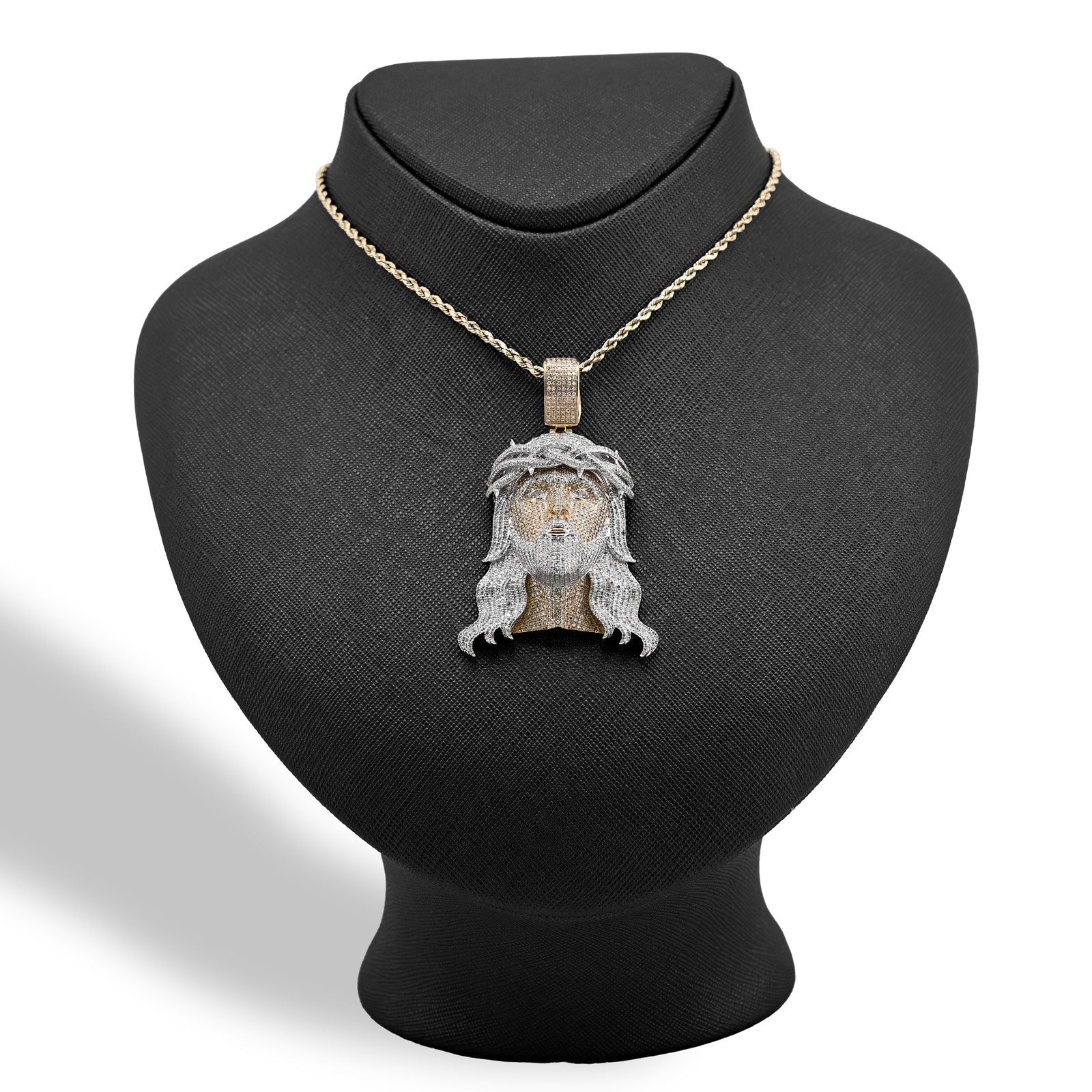 10k Yellow Gold 3.75CTW Natural Diamond ICED OUT Jesus Head Pendant 24.2g Charm - Elite Jewelers - Charms & Pendants
