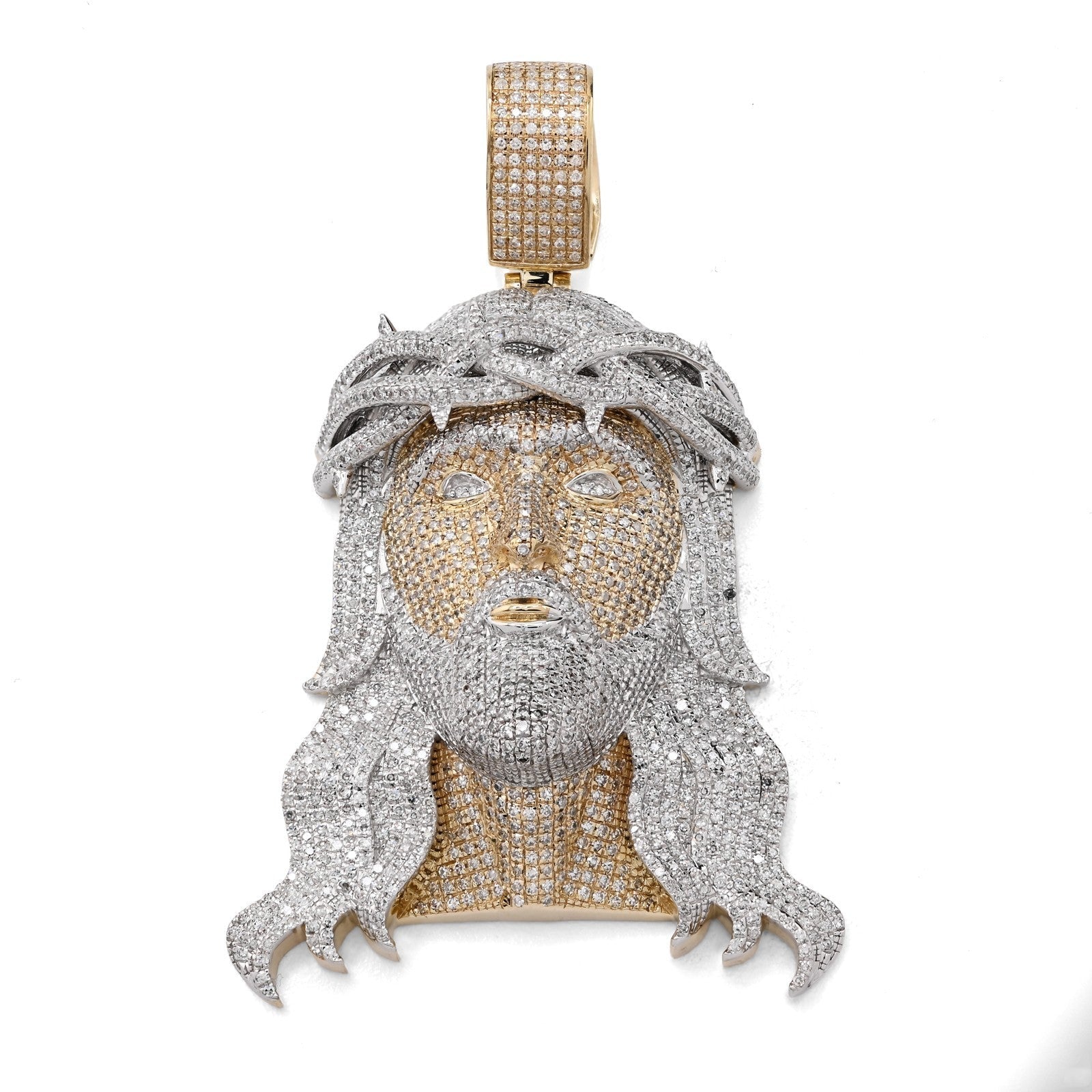10k Yellow Gold 3.75CTW Natural Diamond ICED OUT Jesus Head Pendant 24.2g Charm - Elite Jewelers - Charms & Pendants