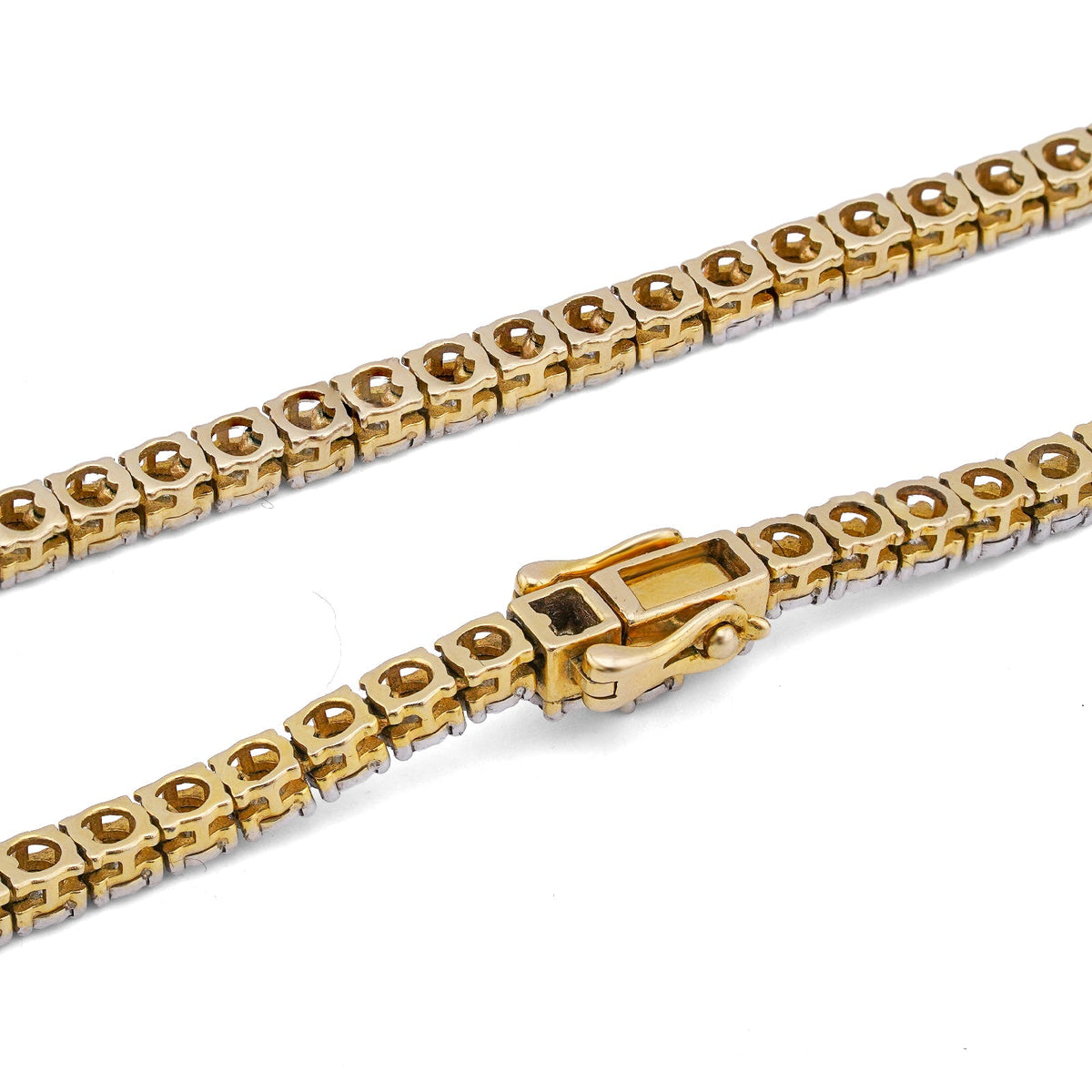 10K Yellow Gold 3CT Natural Diamond 3MM Illusion Tennis Chain 20" Men Women Necklace - Elite Jewelers-Necklaces