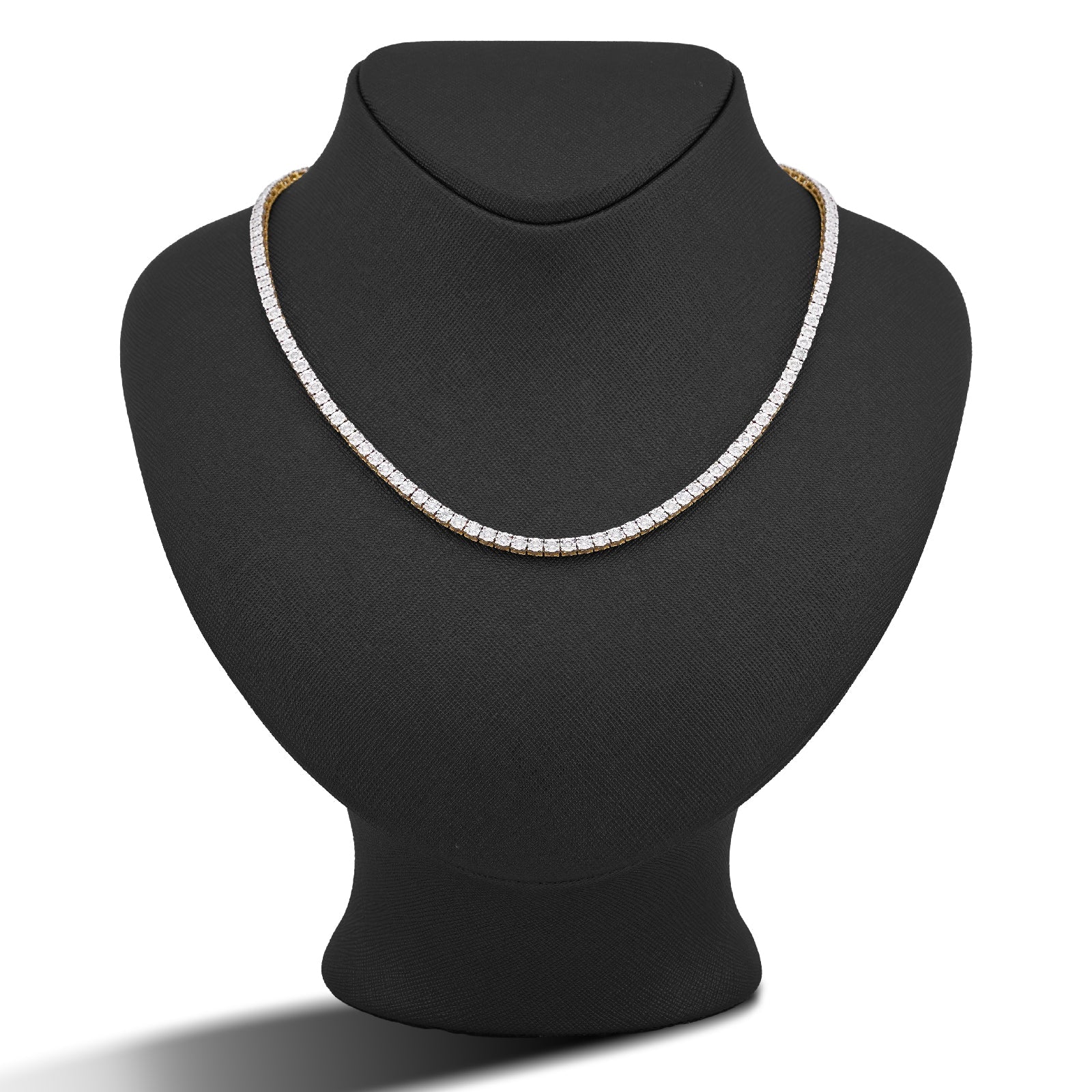 10K Yellow Gold 3CT Natural Diamond 3MM Illusion Tennis Chain 20" Men Women Necklace - Elite Jewelers-Necklaces