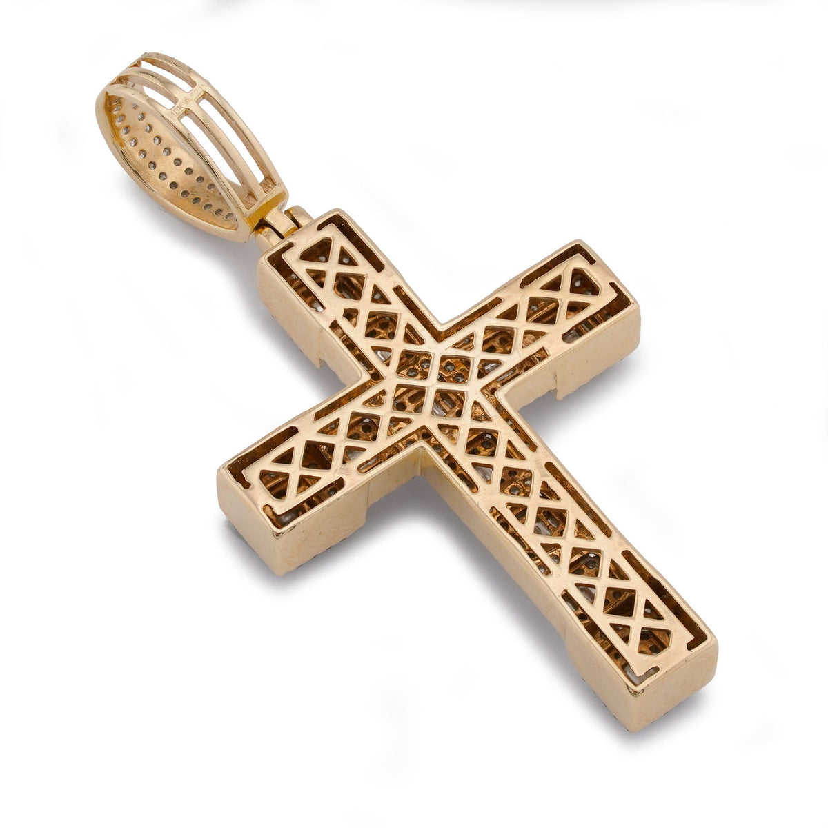10K Yellow Gold 3CT Natural Diamond Baguette Cross Pendant Men Women Charm - Elite Jewelers-Charms & Pendants