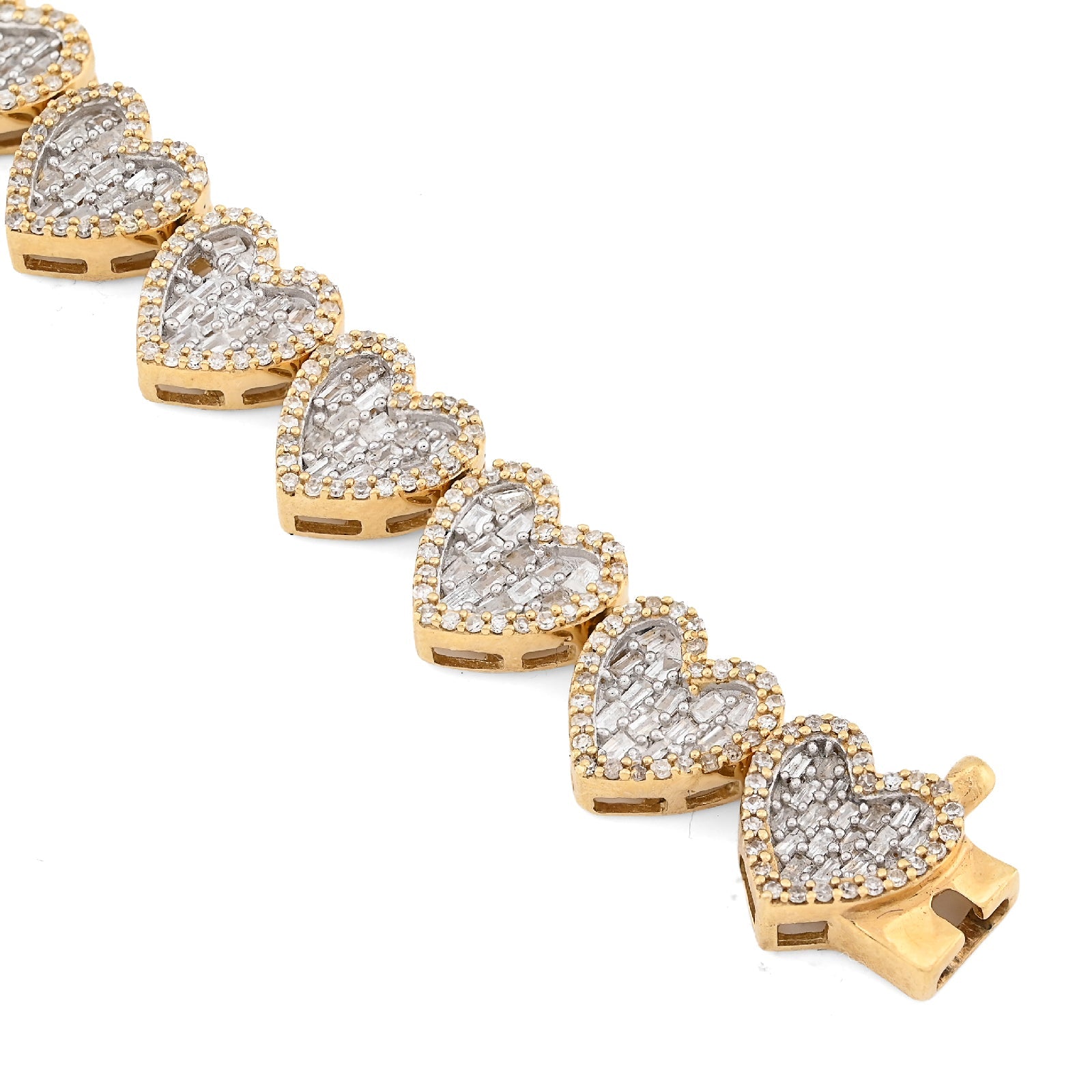 10K yellow Gold 3CT Natural Diamond Baguette/Round Heart Shape Women 7.5" 12MM Tennis Bracelet - Elite Jewelers - Bracelets