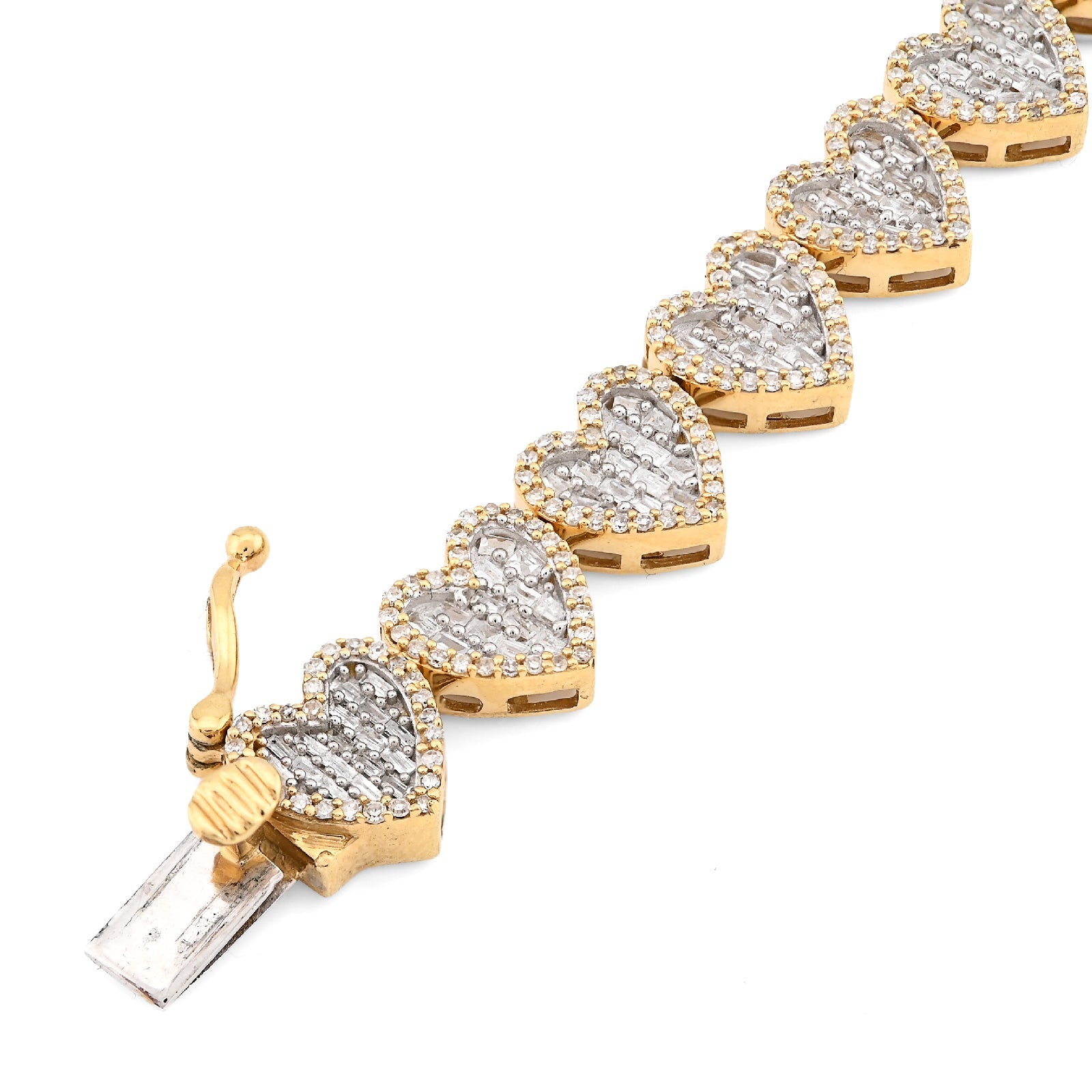 10K yellow Gold 3CT Natural Diamond Baguette/Round Heart Shape Women 7.5" 12MM Tennis Bracelet - Elite Jewelers - Bracelets