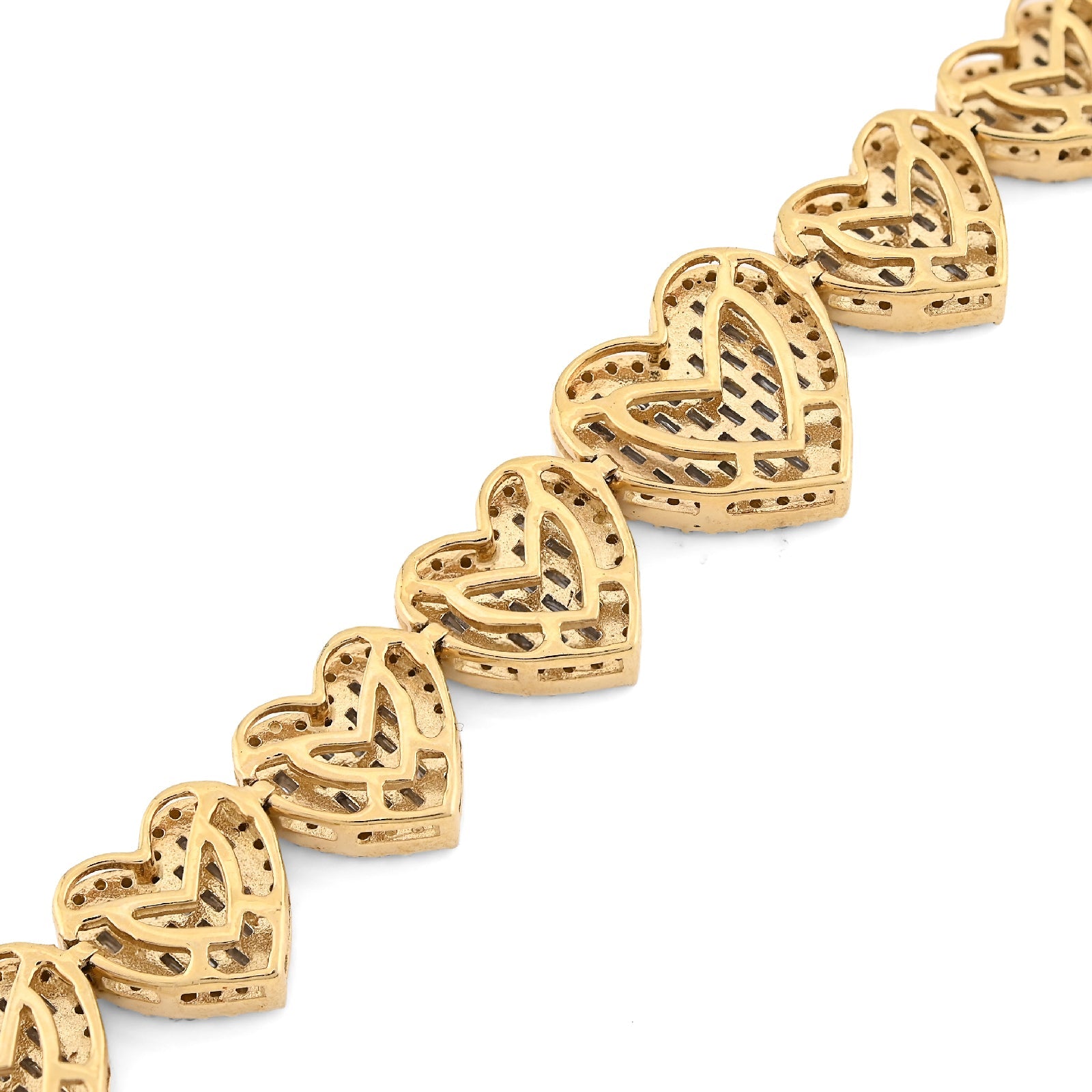 10K yellow Gold 3CT Natural Diamond Baguette/Round Heart Shape Women 7.5" 12MM Tennis Bracelet - Elite Jewelers - Bracelets