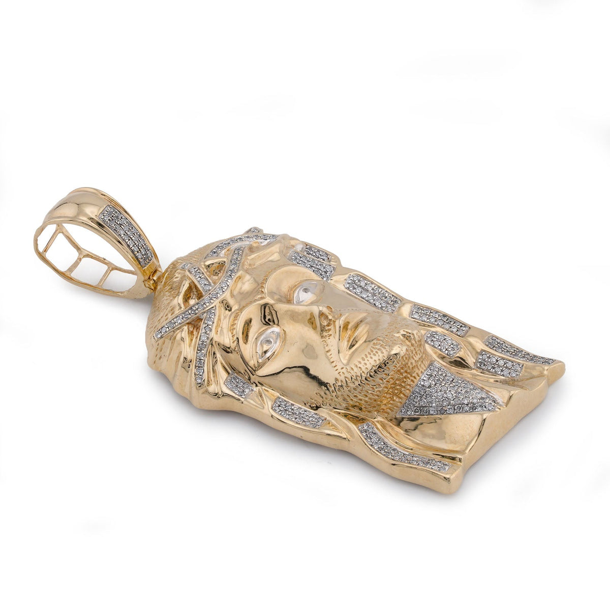 10K Yellow Gold 3CT Natural Diamond Jesus Head Men Charm - Elite Jewelers-Charms & Pendants