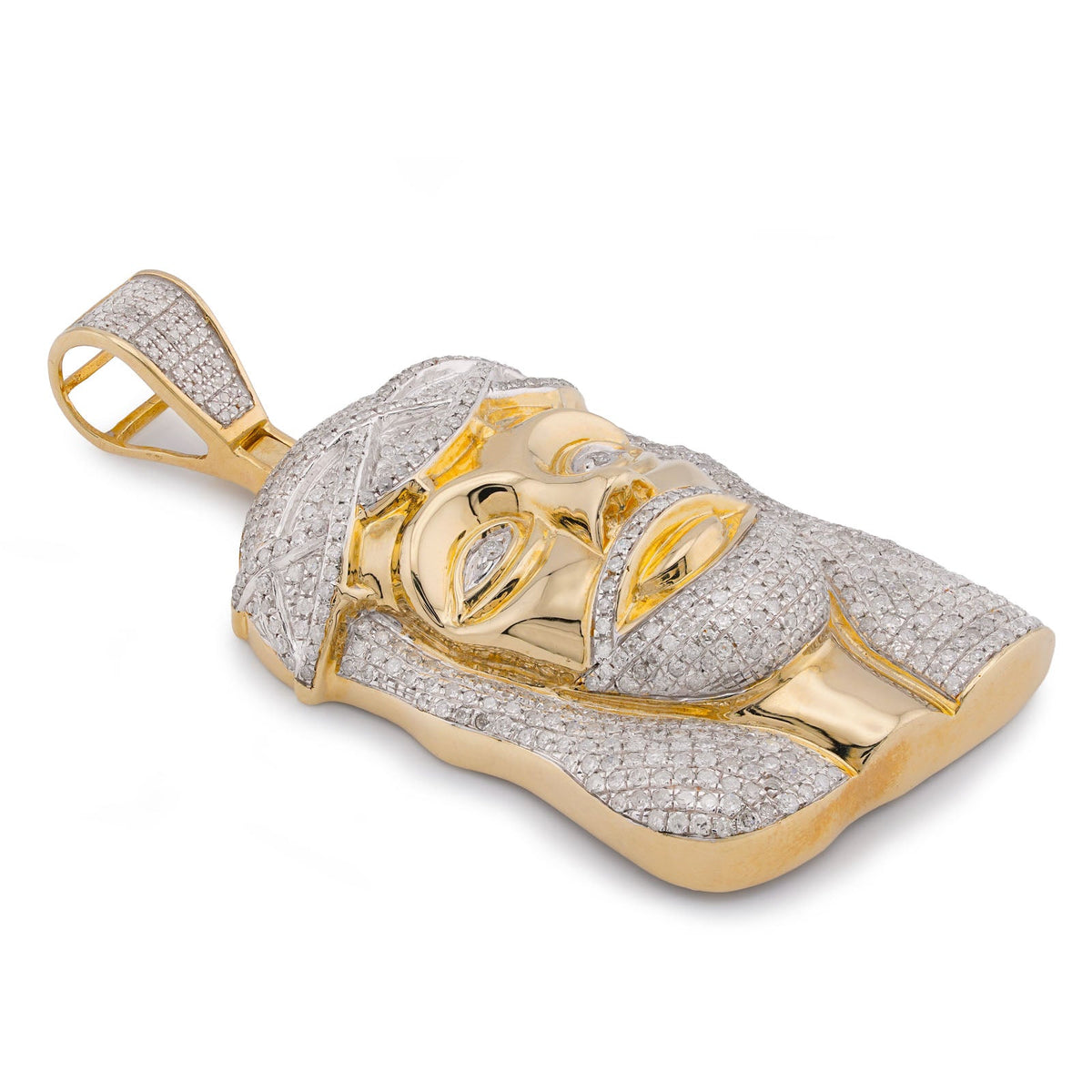 10K Yellow Gold 3CT Natural Diamond Jesus Head Pendant Men CHarm - Elite Jewelers-Charms & Pendants