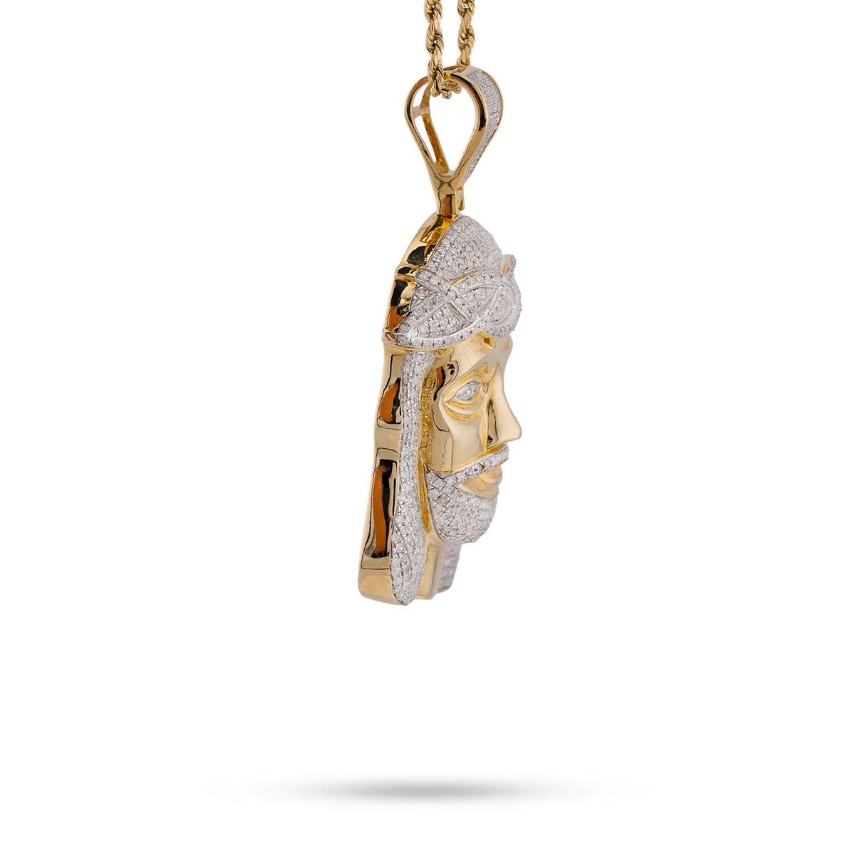 10K Yellow Gold 3CT Natural Diamond Jesus Head Pendant Men CHarm - Elite Jewelers-Charms & Pendants