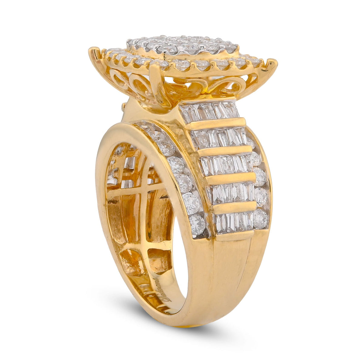 10K Yellow Gold 3CT Natural Diamond Side Baguette Square Square Centre Women Ring - Elite Jewelers-Rings