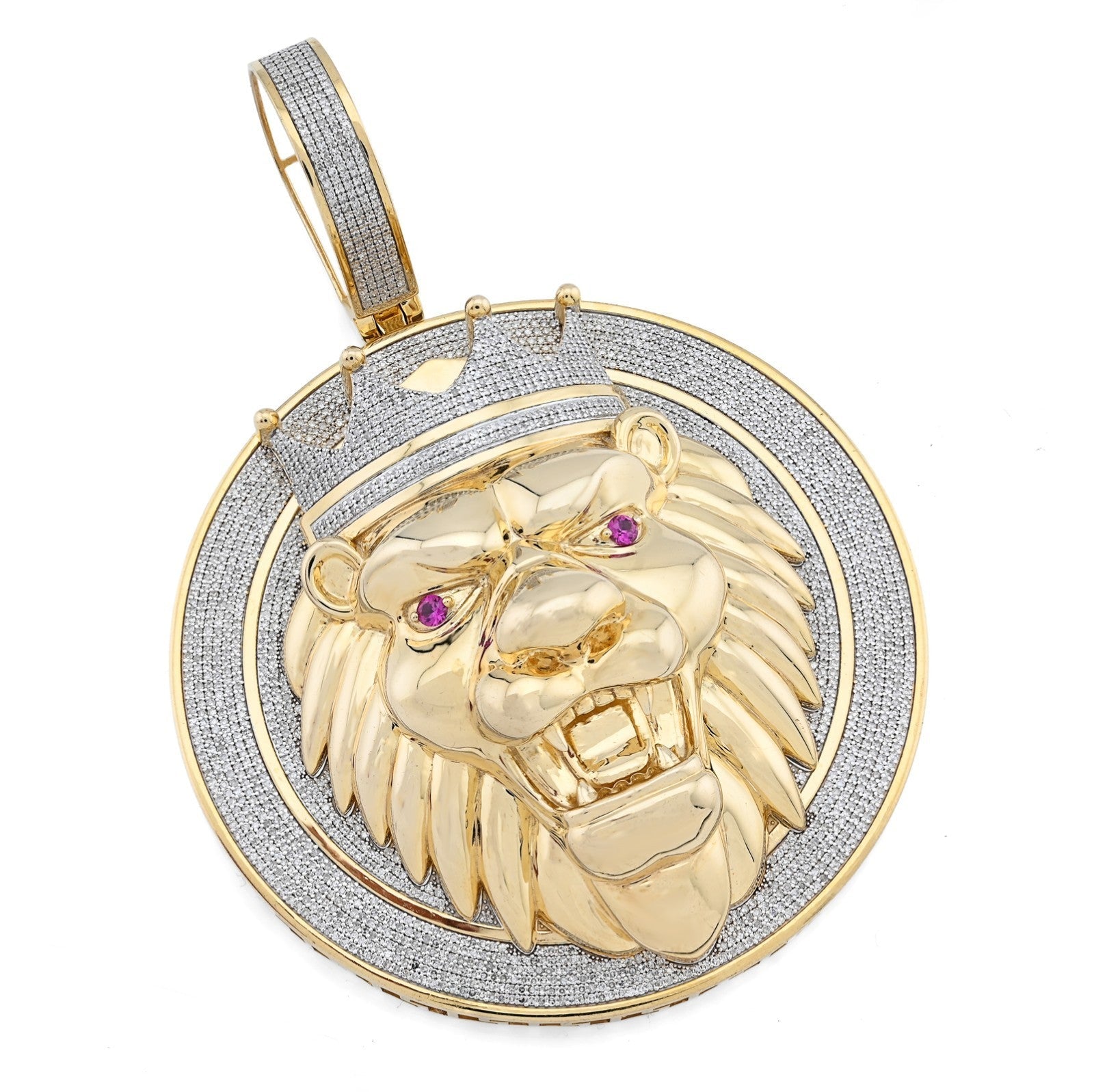 10k Yellow Gold 3CTW Natural Diamond Crown Lion Head Pendant 43.6gms Mens Charm - Elite Jewelers - Charms & Pendants