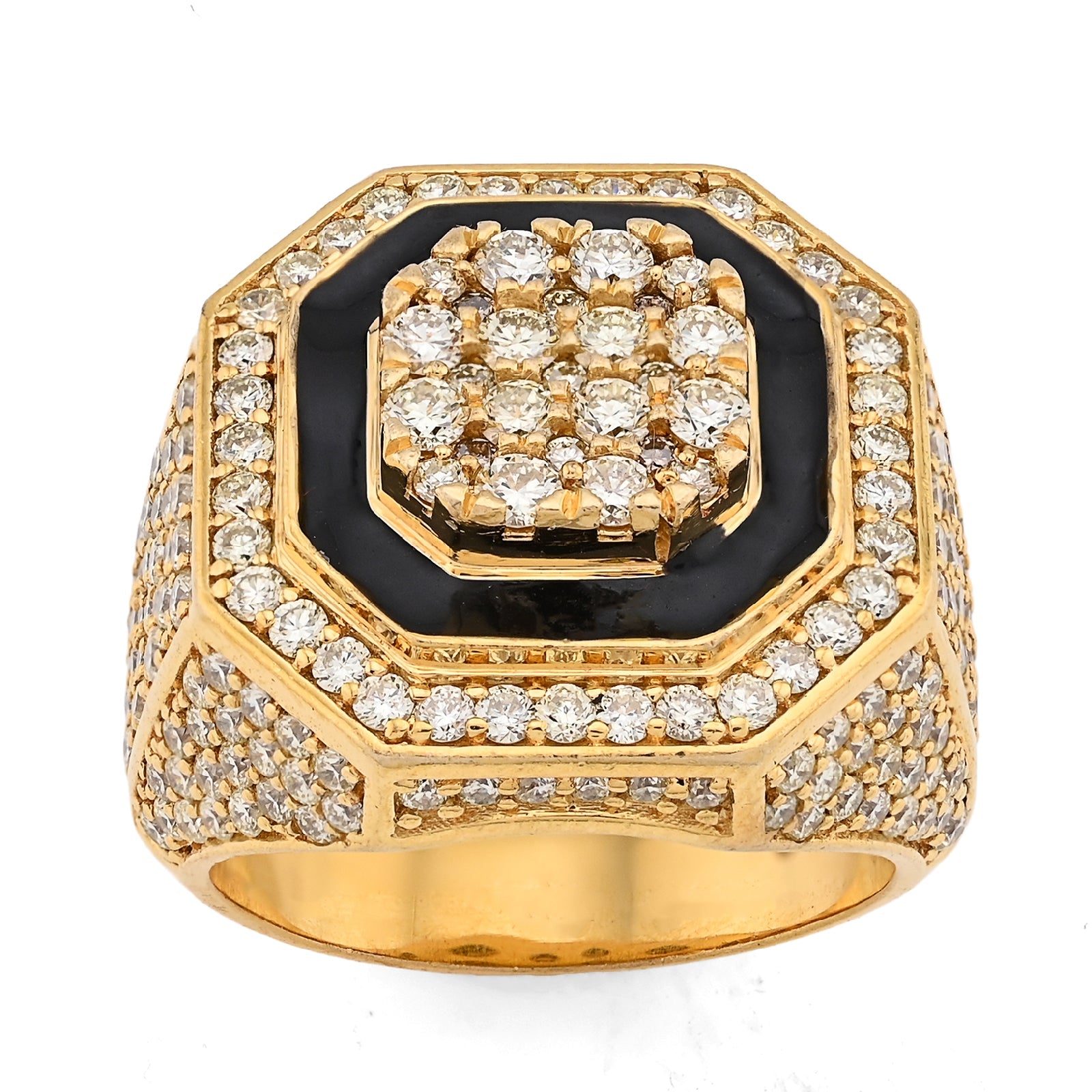 10K Yellow Gold 4.03CT Natural Diamond Octagon Shape Black Centre Men Pinky Ring - Elite Jewelers - Rings