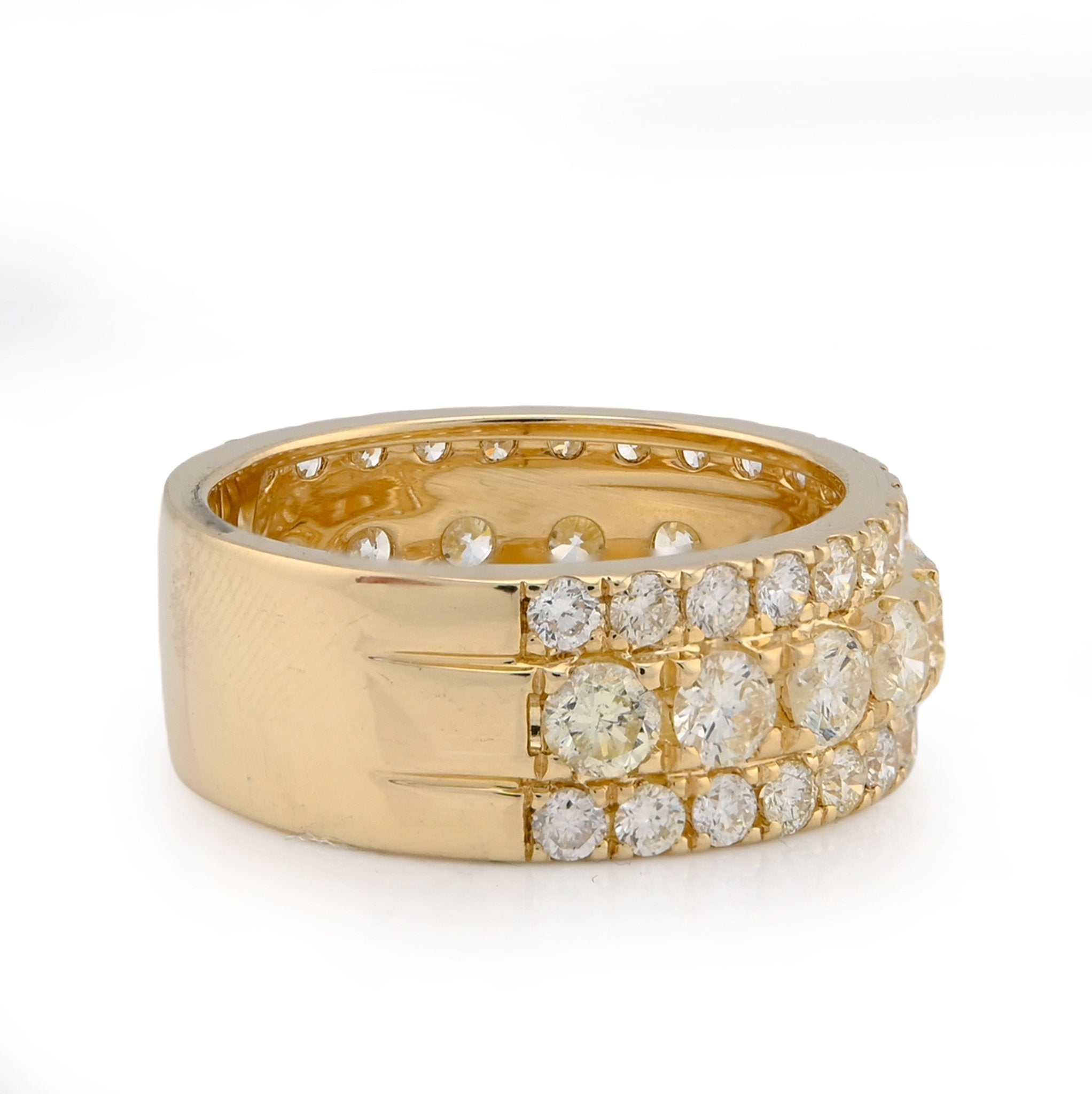 10K Yellow Gold 4.40CT 3 Row Big Pointer Centre Row Men Natural Diamond Band RIng - Elite Jewelers - Rings