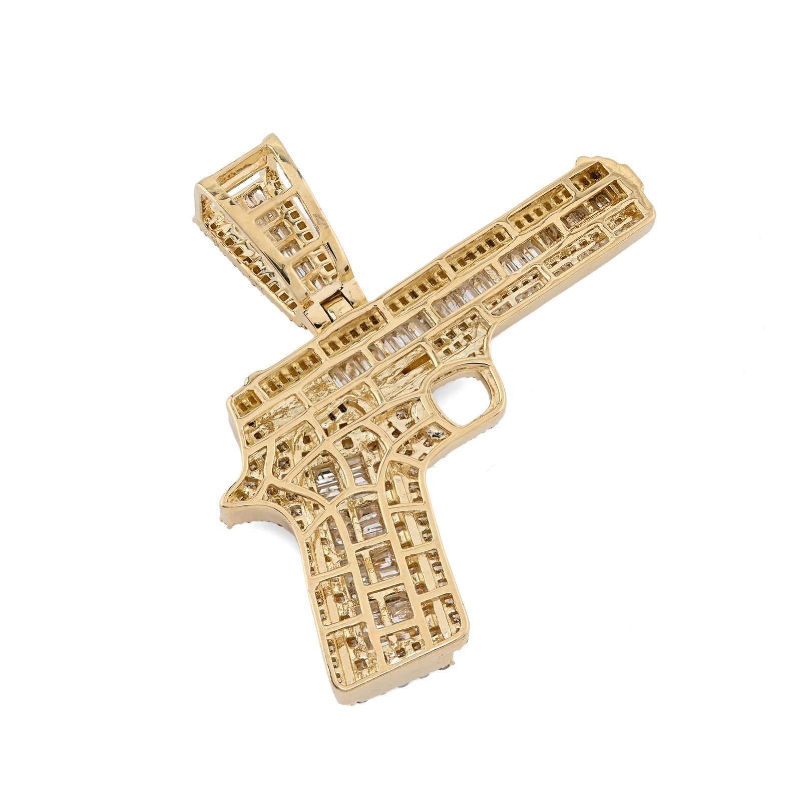 10k Yellow Gold 4.5CTW Natural Round/Baguette 12.3g Diamond Hand Gun Pendant - Elite Jewelers - Charms & Pendants