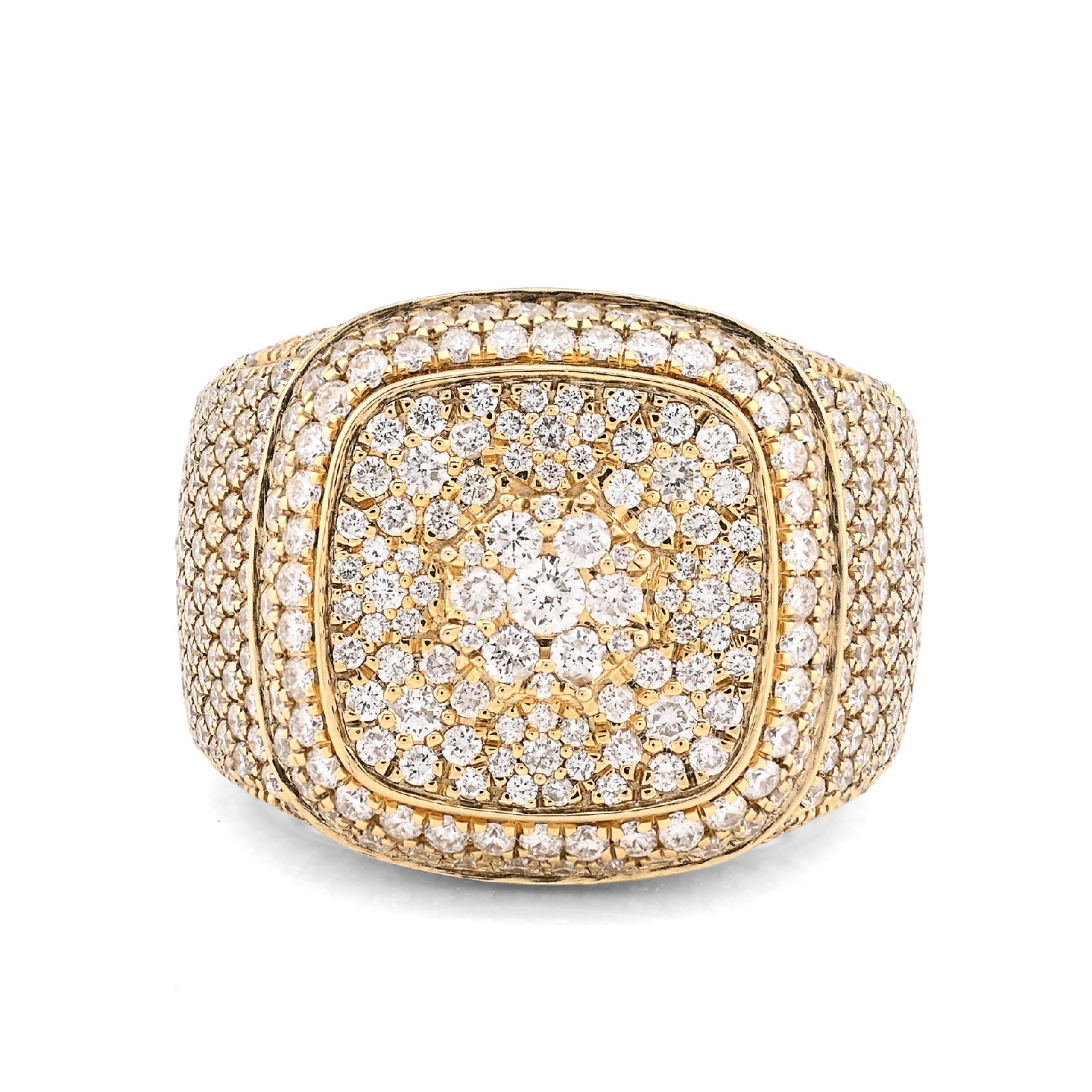 10K Yellow Gold 4.7CT Natural Diamond Rectangular Cluster Men 17g Pinky Ring - Elite Jewelers - Rings