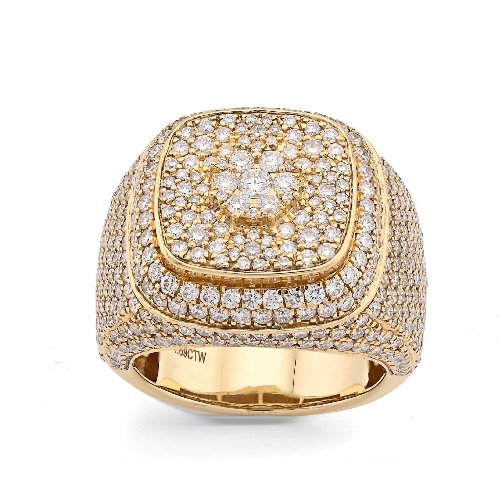 10K Yellow Gold 4.7CT Natural Diamond Rectangular Cluster Men 17g Pinky Ring - Elite Jewelers - Rings