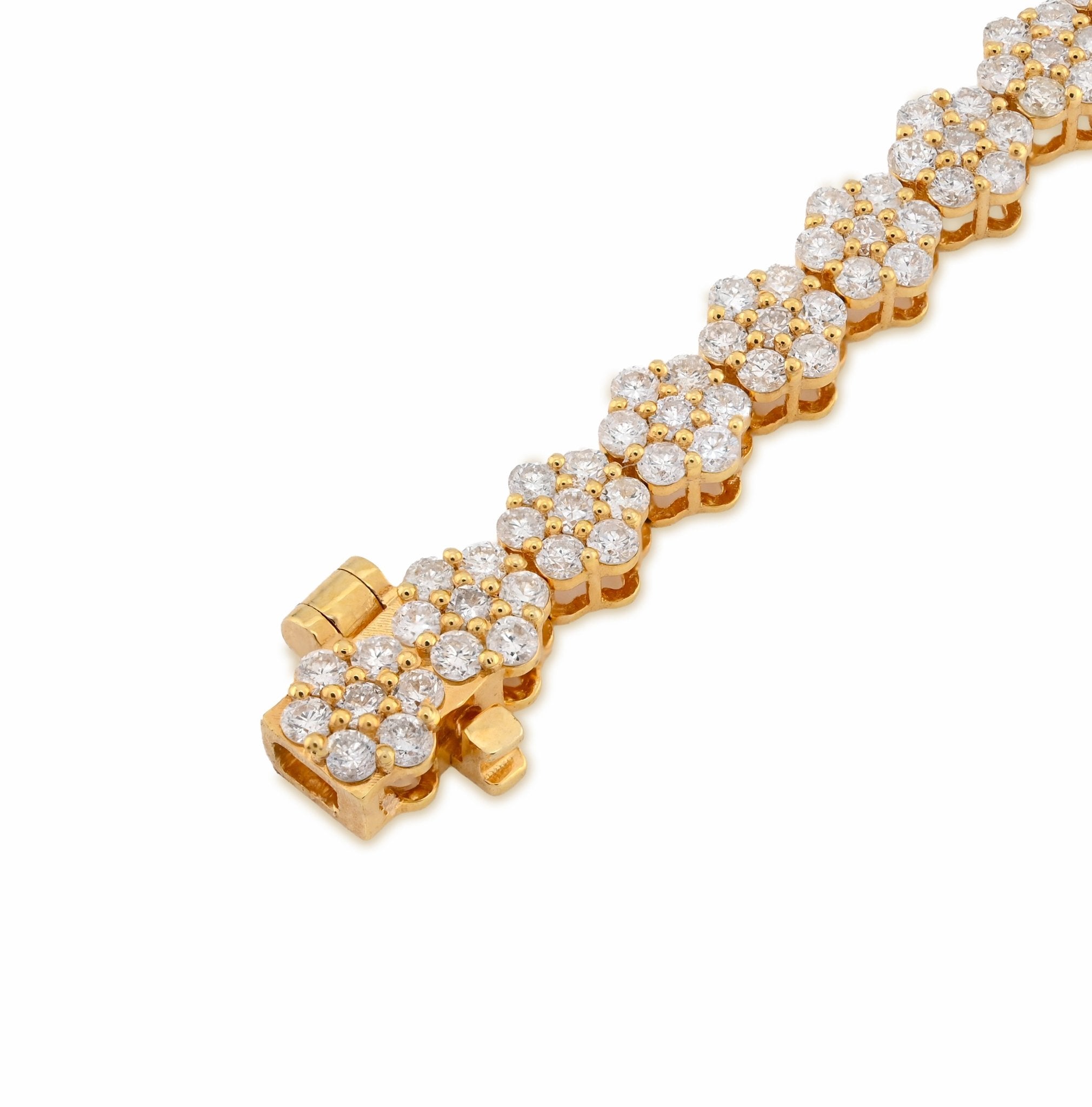 10K Yellow Gold 4CT Natural Diamond Hexagon Shape Cluster Tennis Bracelet 4.4MM 7" Men Women 7.2g - Elite Jewelers - Bracelets