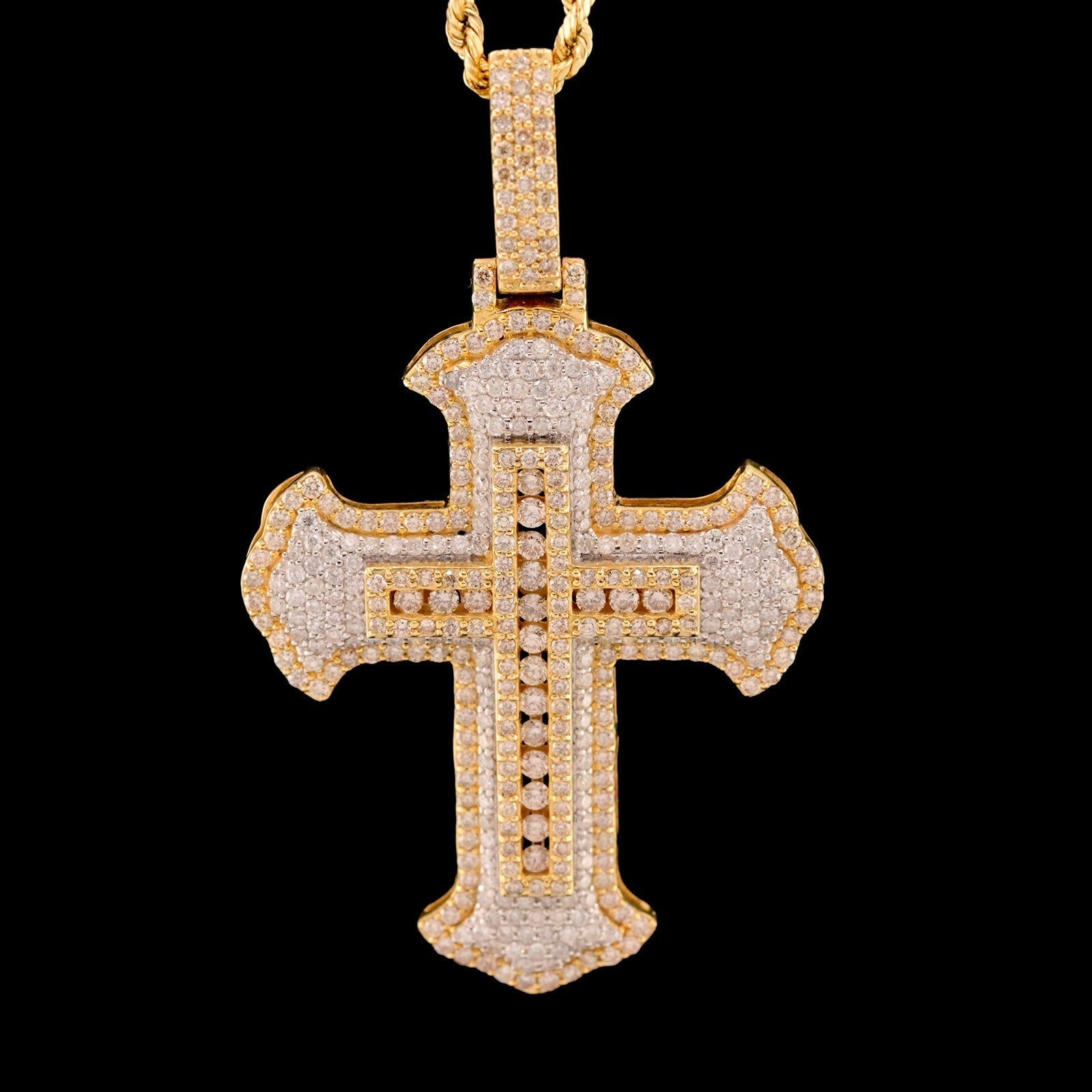 10k Yellow Gold 4CTW Natural Round Diamond Cross Pendant Religious Charm 14.3gms - Elite Jewelers - Charms & Pendants