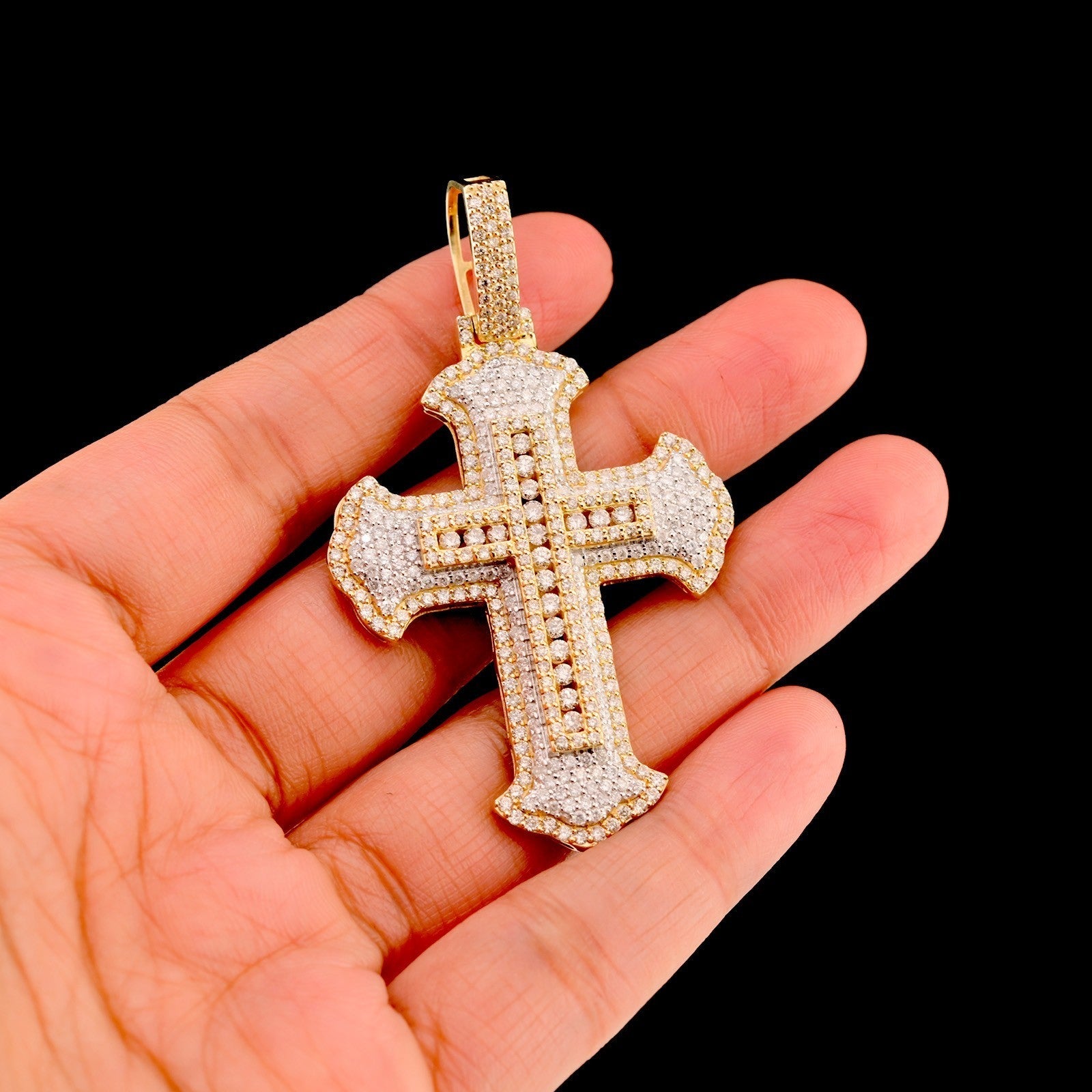 10k Yellow Gold 4CTW Natural Round Diamond Cross Pendant Religious Charm 14.3gms - Elite Jewelers - Charms & Pendants