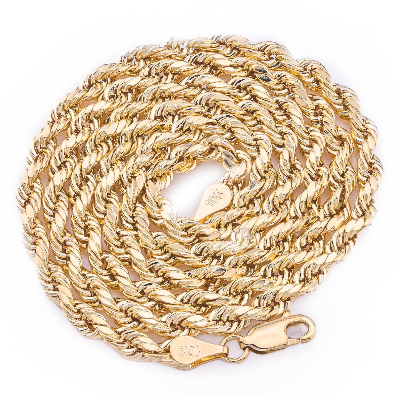 10k Yellow Gold 4MM Diamond Cut Rope Chain Necklace Mens Womens 20 Inches 6.6g - Elite Jewelers - Necklaces & Chains