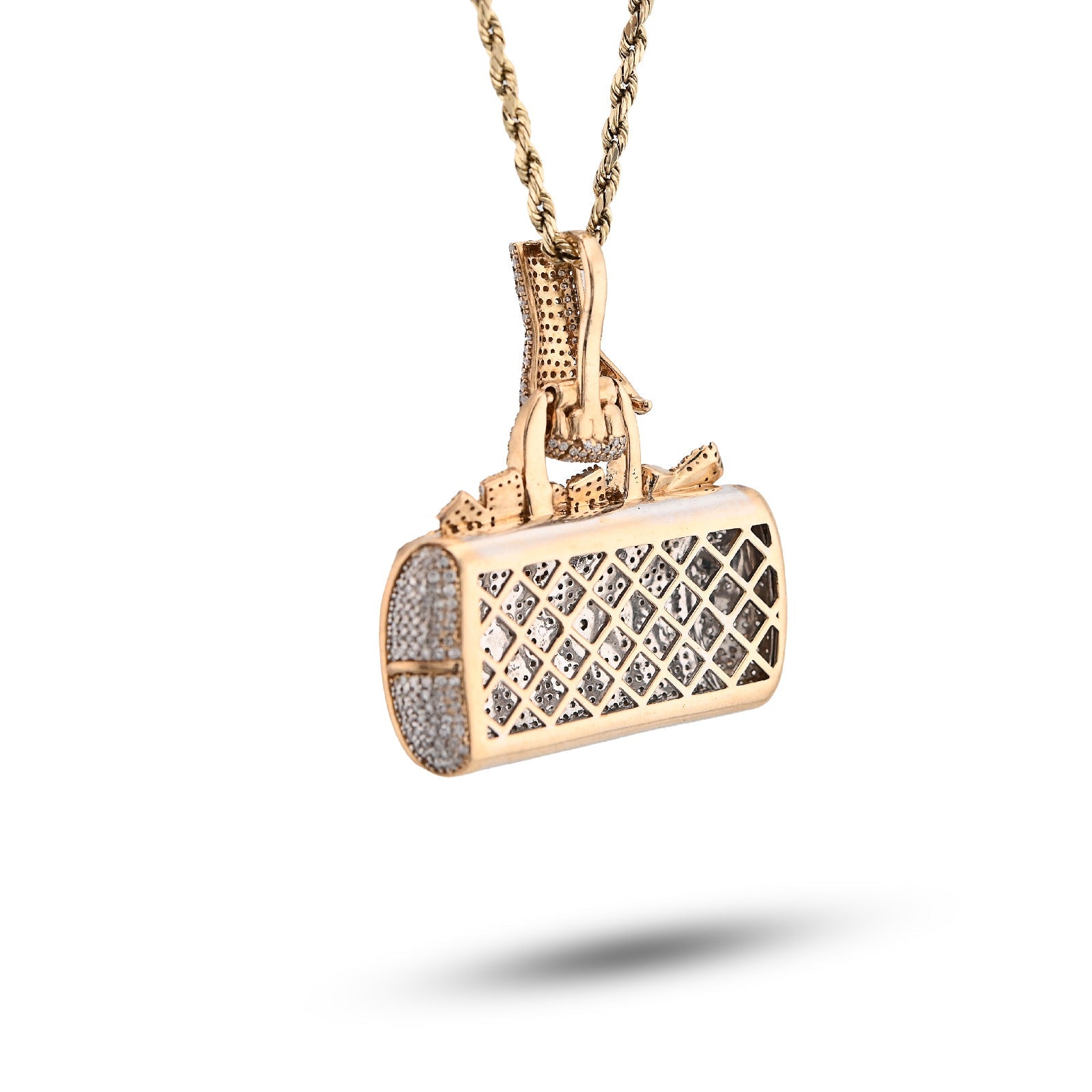 10K Yellow Gold 5CT Natural Diamond "IN MY BAG" Women Purse Hand Bail Pendant - Elite Jewelers - Charms & Pendants