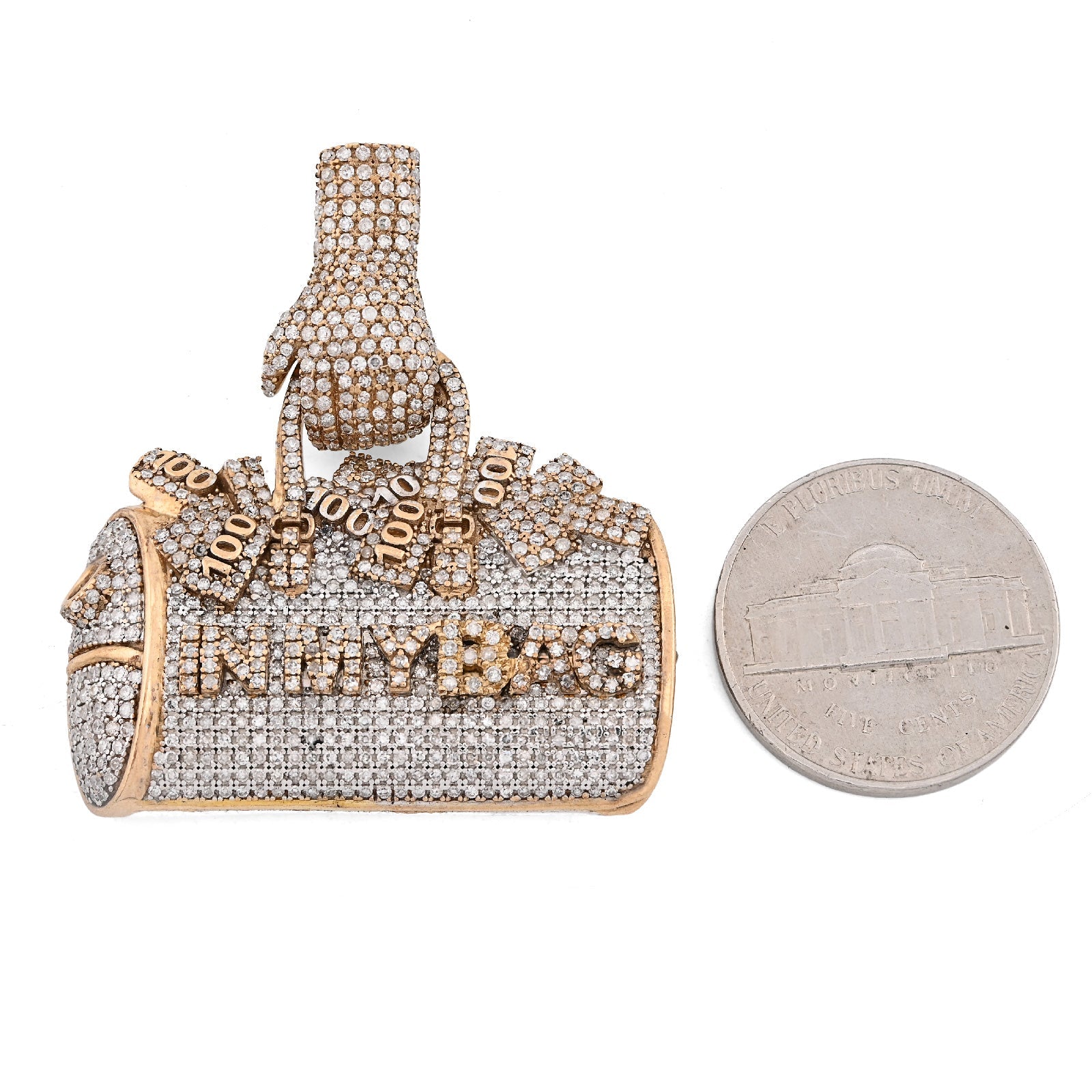 10K Yellow Gold 5CT Natural Diamond "IN MY BAG" Women Purse Hand Bail Pendant - Elite Jewelers - Charms & Pendants