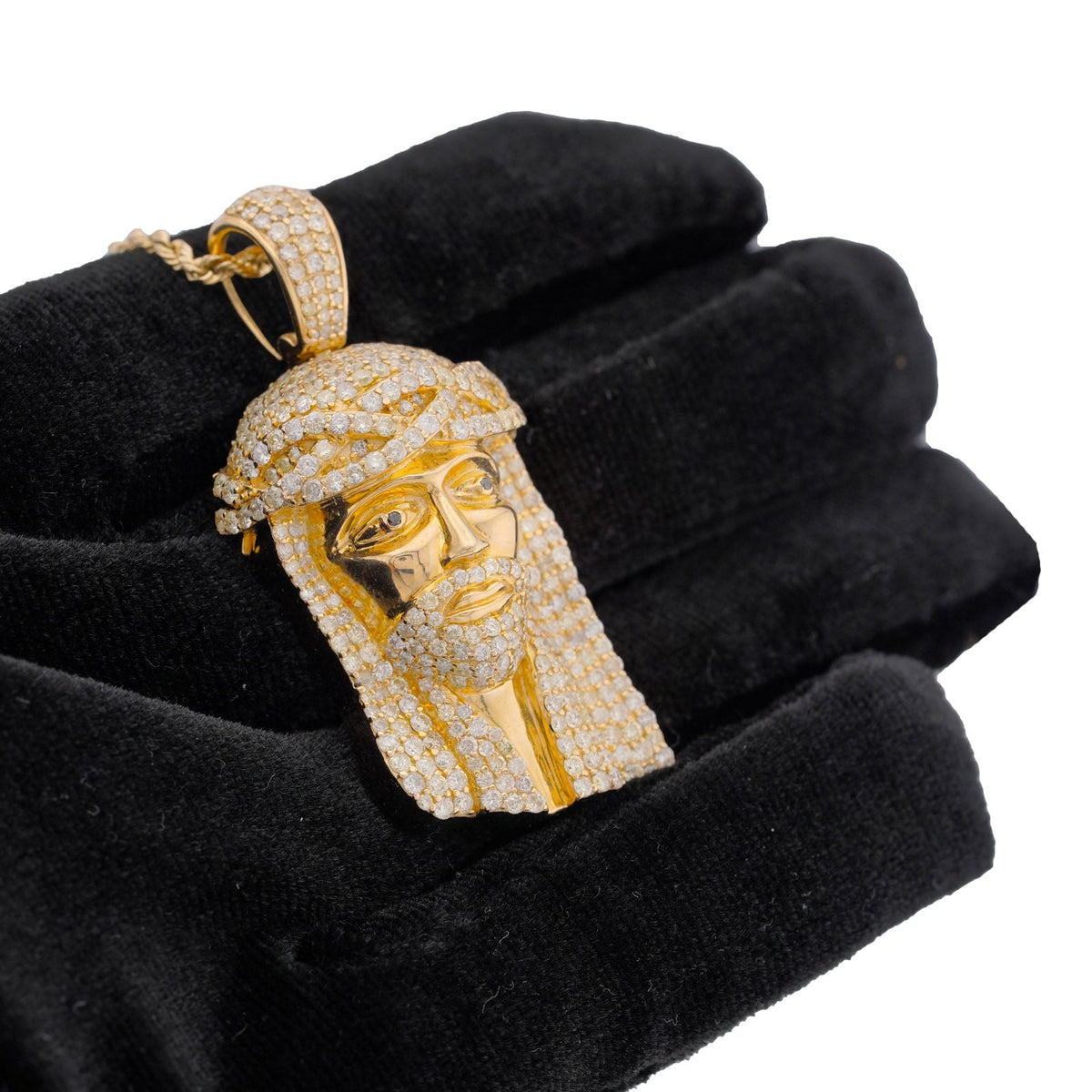 10K Yellow Gold 5CT natural Diamond Jesus Head Men Women Charm - Elite Jewelers-Charms & Pendants