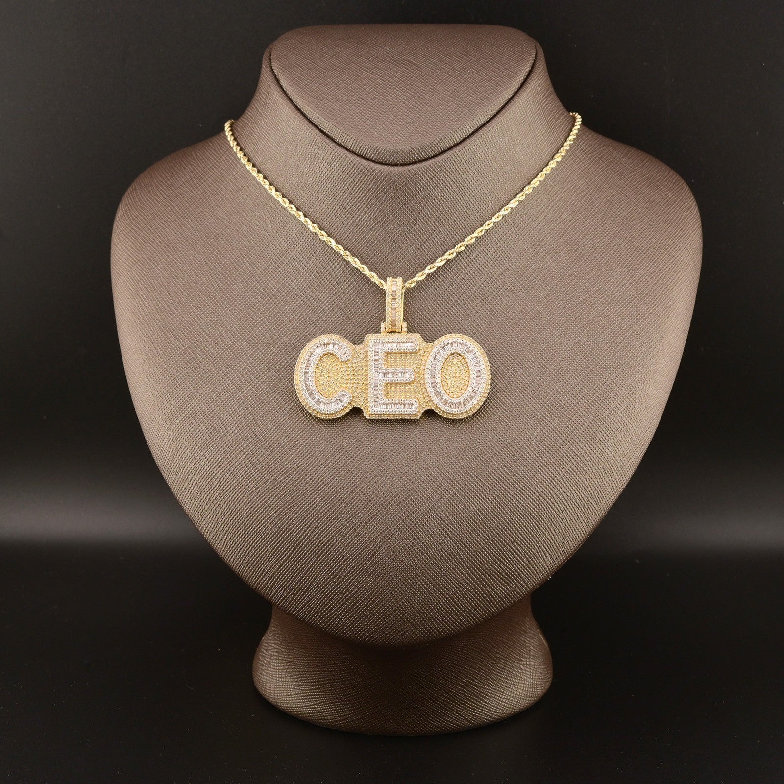10k Yellow Gold 5CTW Natural Round/Baguette Diamond CEO Pendant 26.5g ICED Charm - Elite Jewelers - Charms & Pendants