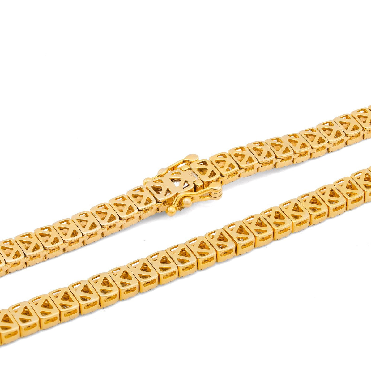 10K Yellow Gold 6.5CT Centre Row Baguette Natural Diamond 4MM Tennis Chain 22" Men Women Tennis Chain - Elite Jewelers-Necklaces