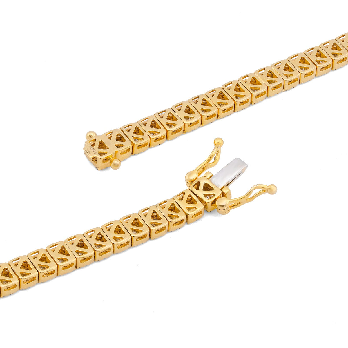 10K Yellow Gold 6.5CT Centre Row Baguette Natural Diamond 4MM Tennis Chain 22" Men Women Tennis Chain - Elite Jewelers-Necklaces