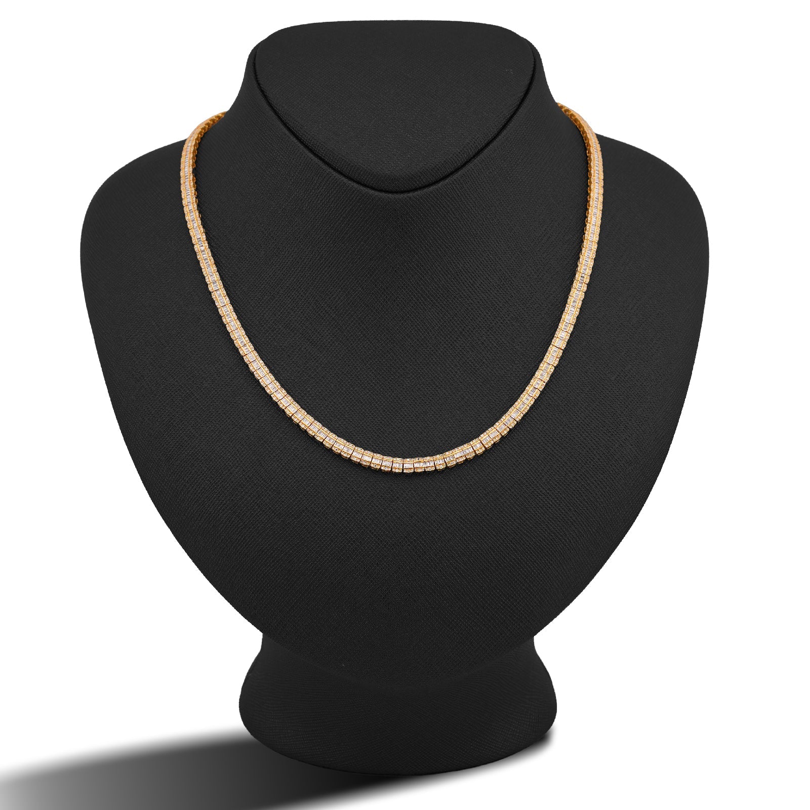 10K Yellow Gold 6.5CT Centre Row Baguette Natural Diamond 4MM Tennis Chain 22" Men Women Tennis Chain - Elite Jewelers-Necklaces