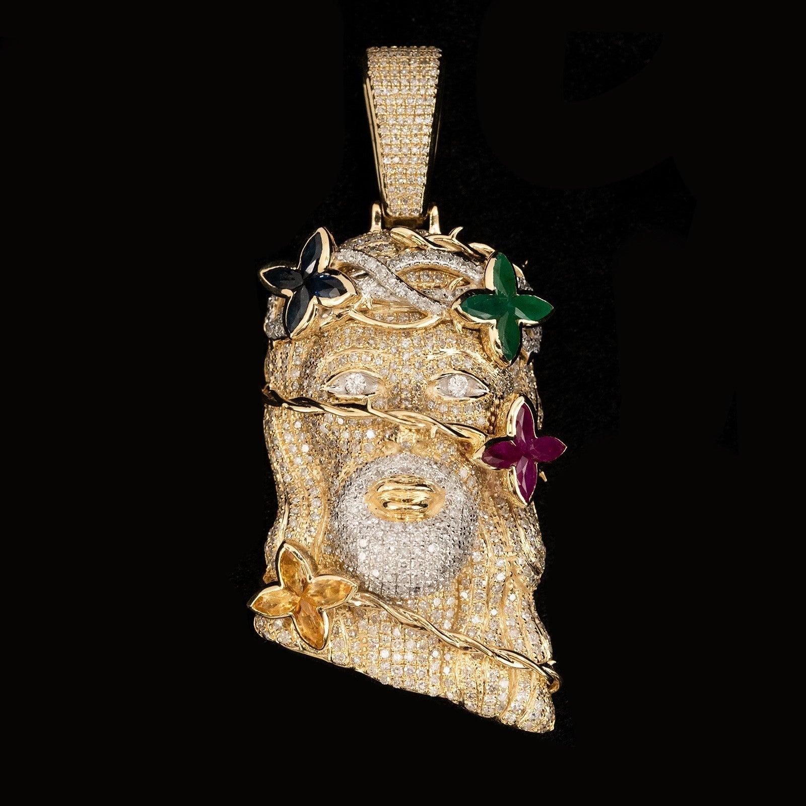 10k Yellow Gold 6.5CTW Natural Diamond Jesus Head Religious Pendant 27.7g Charm - Elite Jewelers - Charms & Pendants
