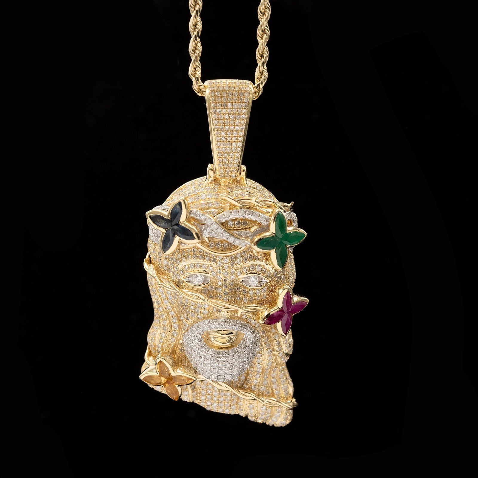 10k Yellow Gold 6.5CTW Natural Diamond Jesus Head Religious Pendant 27.7g Charm - Elite Jewelers - Charms & Pendants
