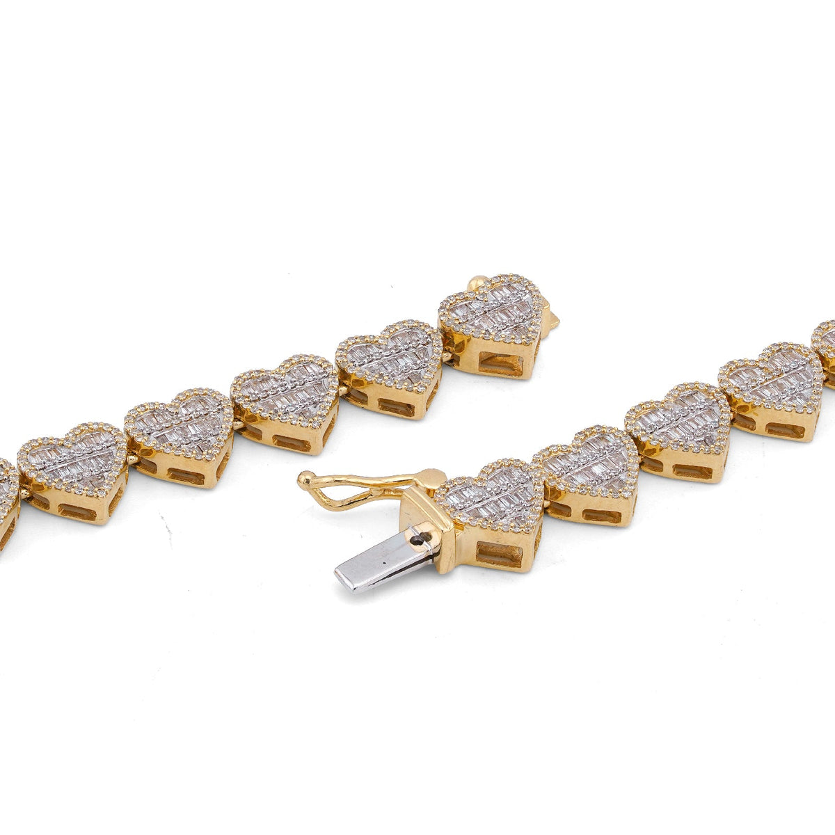 10K Yellow Gold 6.81CT Natural Diamond Heart Shape Baguette/Round 18" Women 7.5MM Necklace - Elite Jewelers-Necklaces