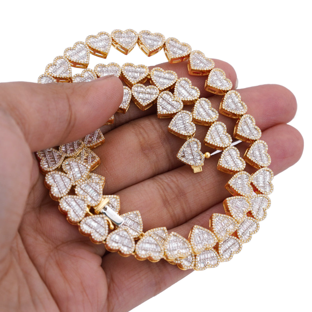 10K Yellow Gold 6.81CT Natural Diamond Heart Shape Baguette/Round 18" Women 7.5MM Necklace - Elite Jewelers-Necklaces