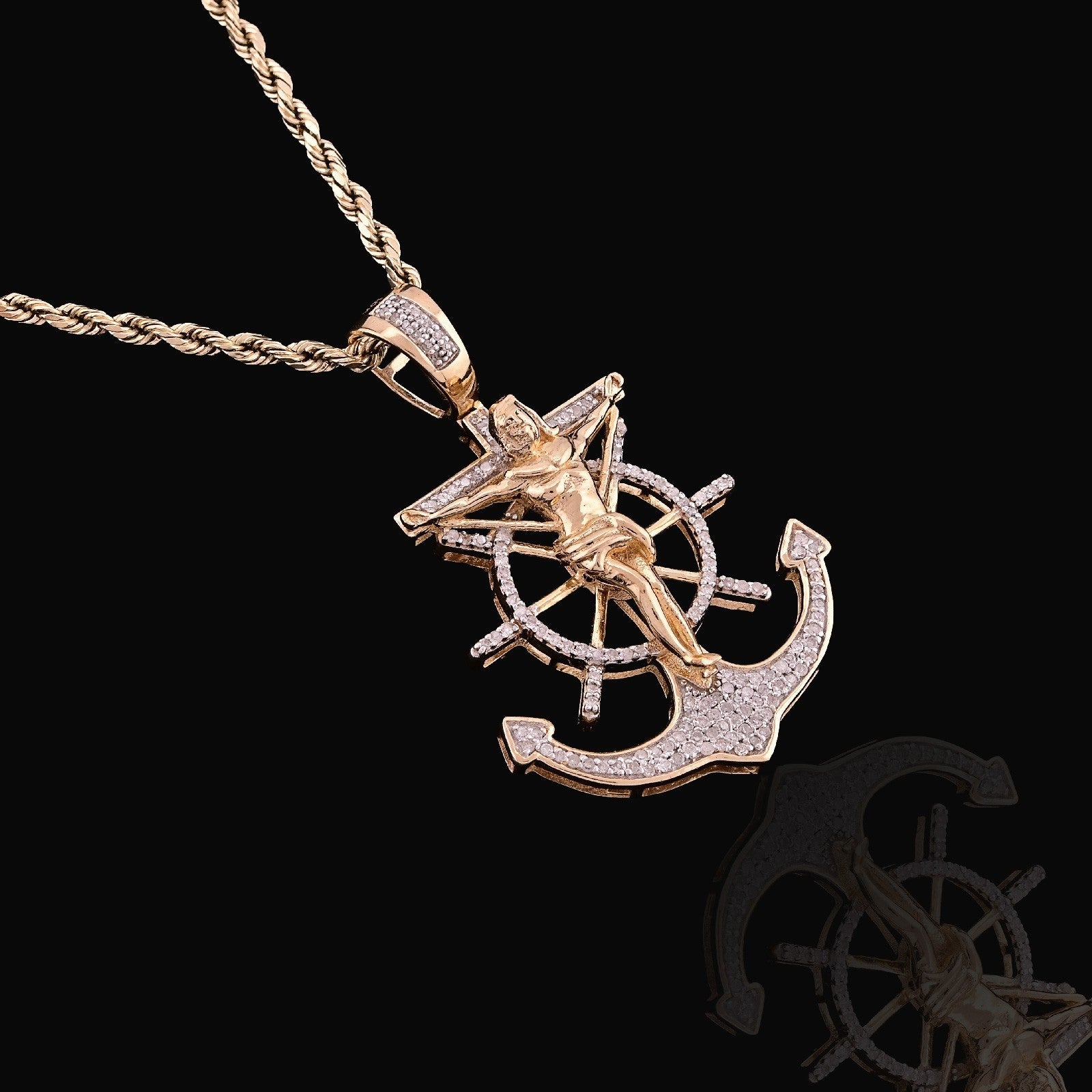 10k Yellow Gold 7.2gm 0.75CTW Pure Diamond Mariner Cross Crucifix Anchor Pendant - Elite Jewelers - Charms & Pendants