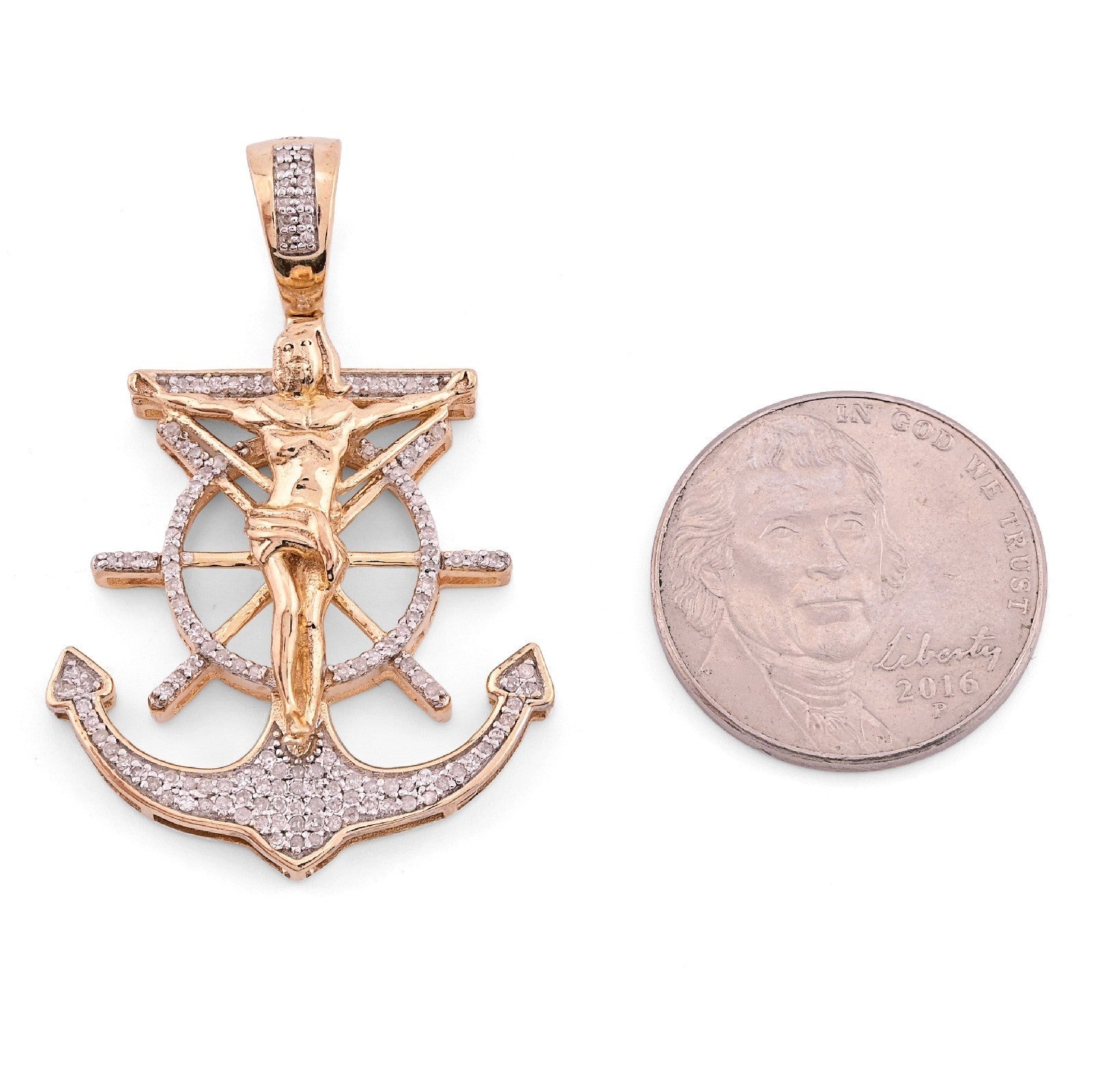 10k Yellow Gold 7.2gm 0.75CTW Pure Diamond Mariner Cross Crucifix Anchor Pendant - Elite Jewelers - Charms & Pendants