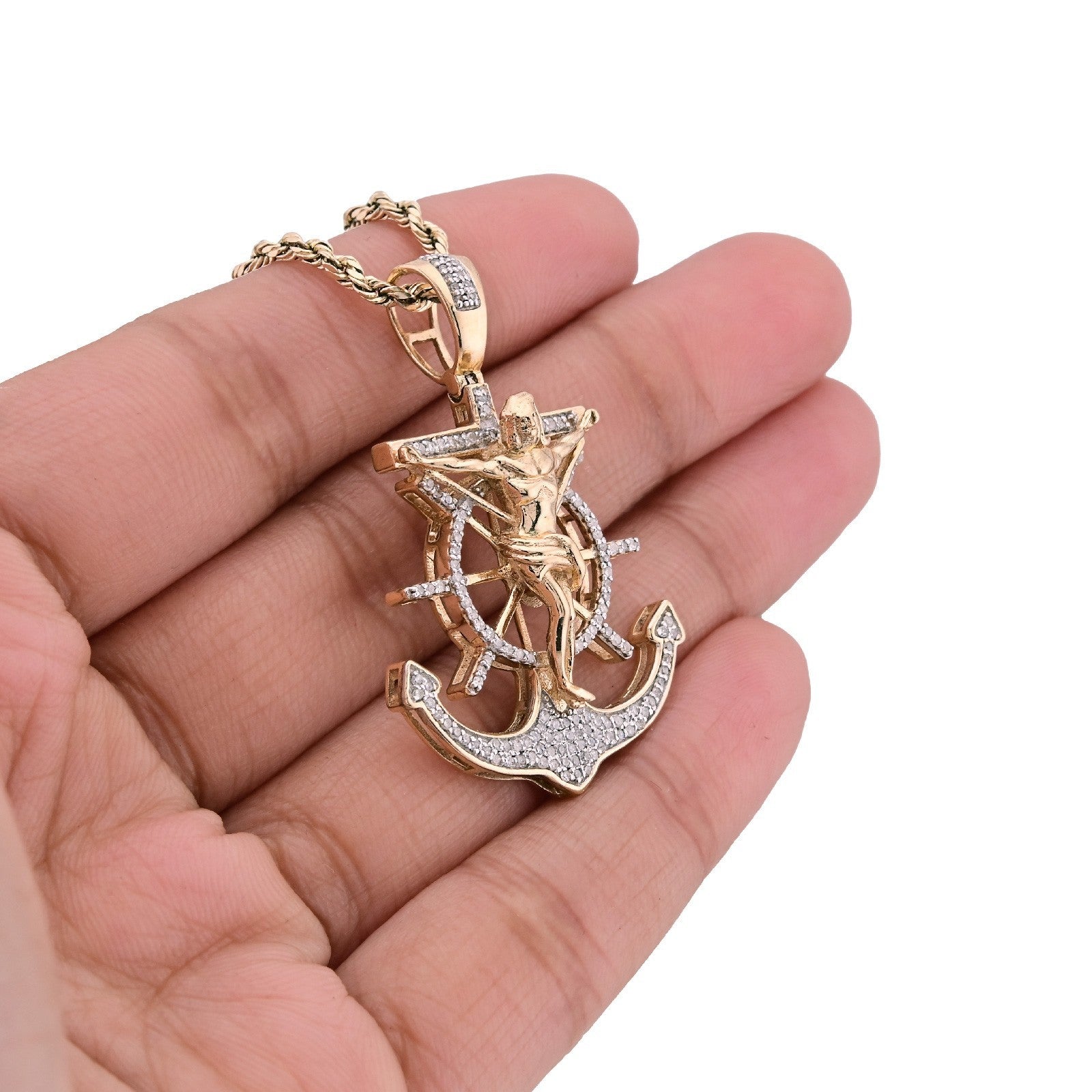 10k Yellow Gold 7.2gm 0.75CTW Pure Diamond Mariner Cross Crucifix Anchor Pendant - Elite Jewelers - Charms & Pendants