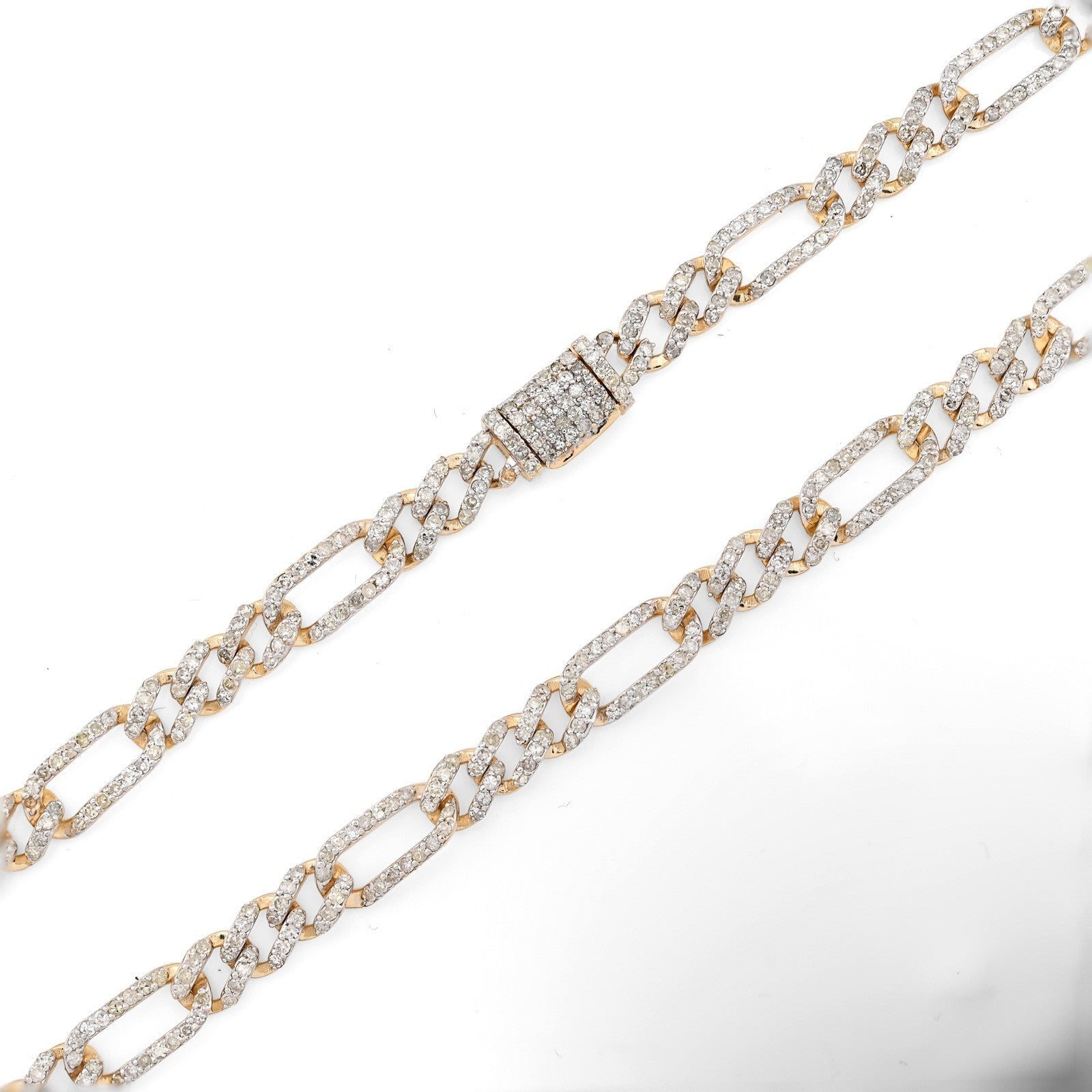 10k Yellow Gold 7.50CTW Pure Diamond 5.5MM ICED Figaro Chain 20In 19.6g Necklace - Elite Jewelers - Necklaces & Chains