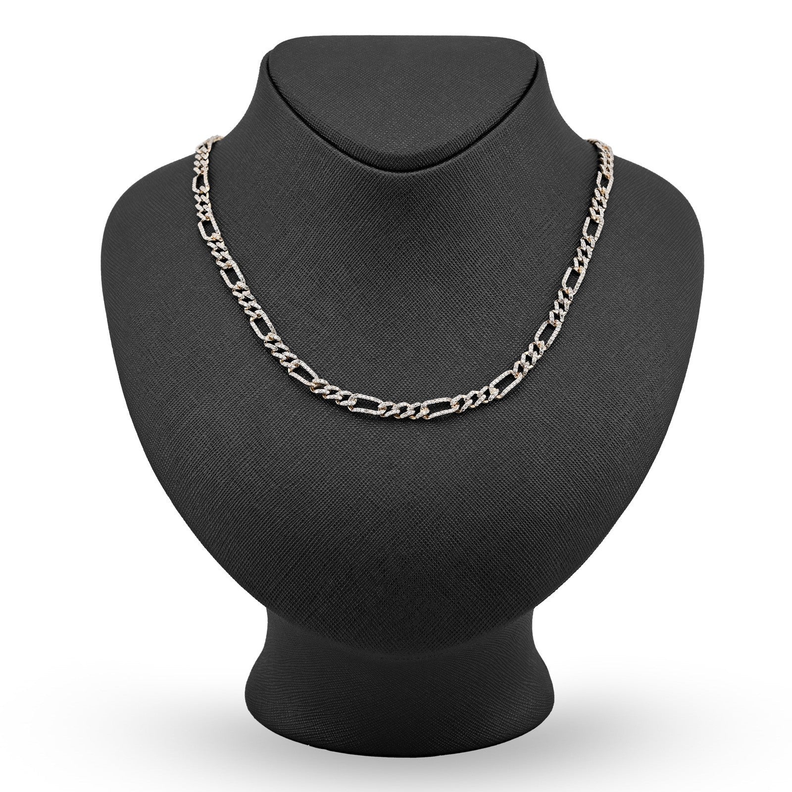 10k Yellow Gold 7.50CTW Pure Diamond 5.5MM ICED Figaro Chain 20In 19.6g Necklace - Elite Jewelers - Necklaces & Chains