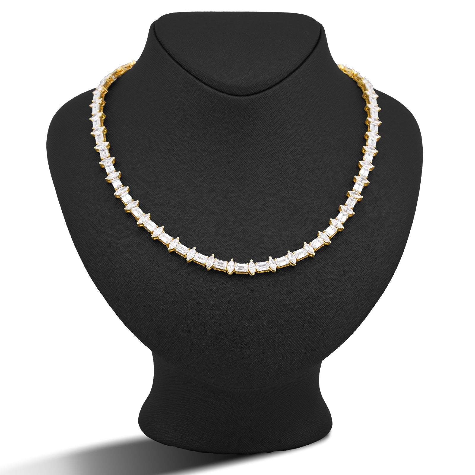 10K Yellow Gold 80CT 75 Pointer Emerald/Marquise Solitaire Lab Diamond 24" Men Women Tennis Chain - Elite Jewelers-Necklaces