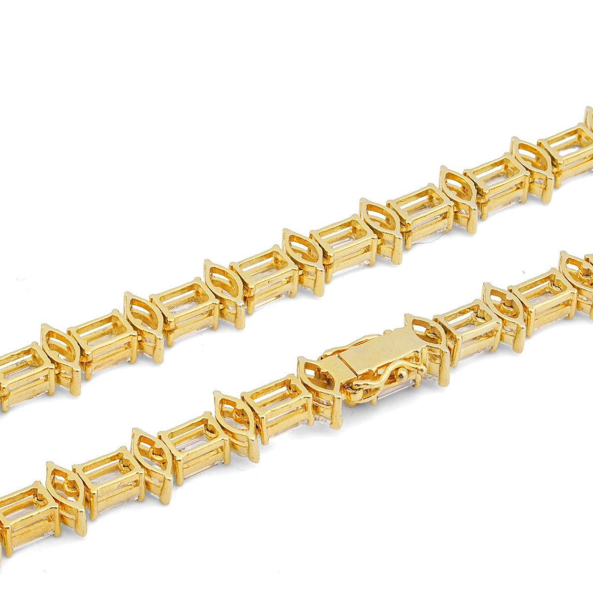 10K Yellow Gold 80CT 75 Pointer Emerald/Marquise Solitaire Lab Diamond 24" Men Women Tennis Chain - Elite Jewelers-Necklaces