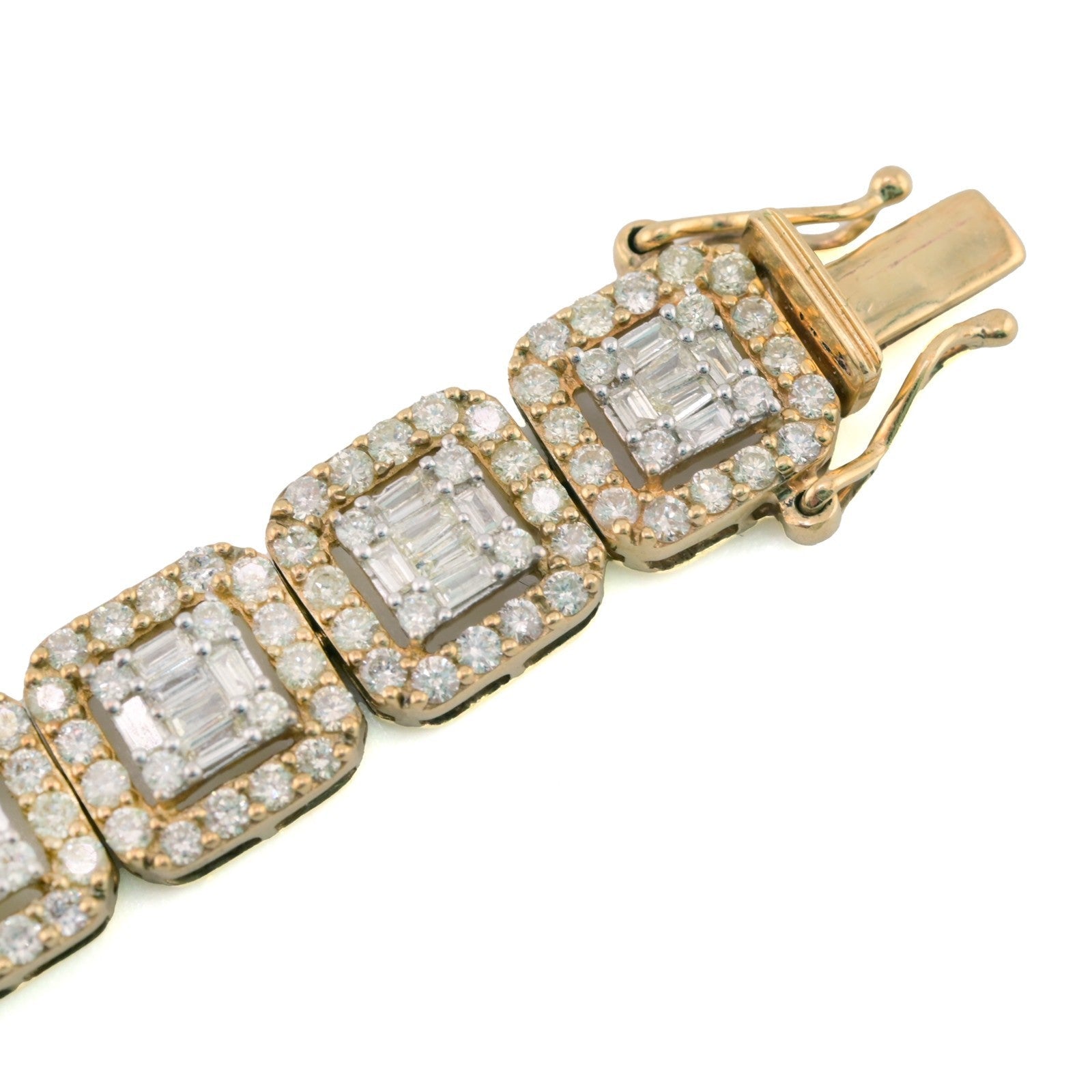 10k Yellow Gold 8CTW Round/Baguette Diamond Cluster Link Bracelet 21.3g 8.5 Inch - Elite Jewelers - Bracelets