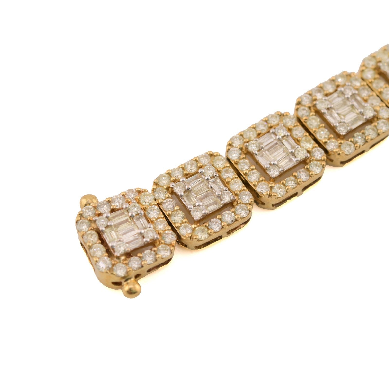 10k Yellow Gold 8CTW Round/Baguette Diamond Cluster Link Bracelet 21.3g 8.5 Inch - Elite Jewelers - Bracelets