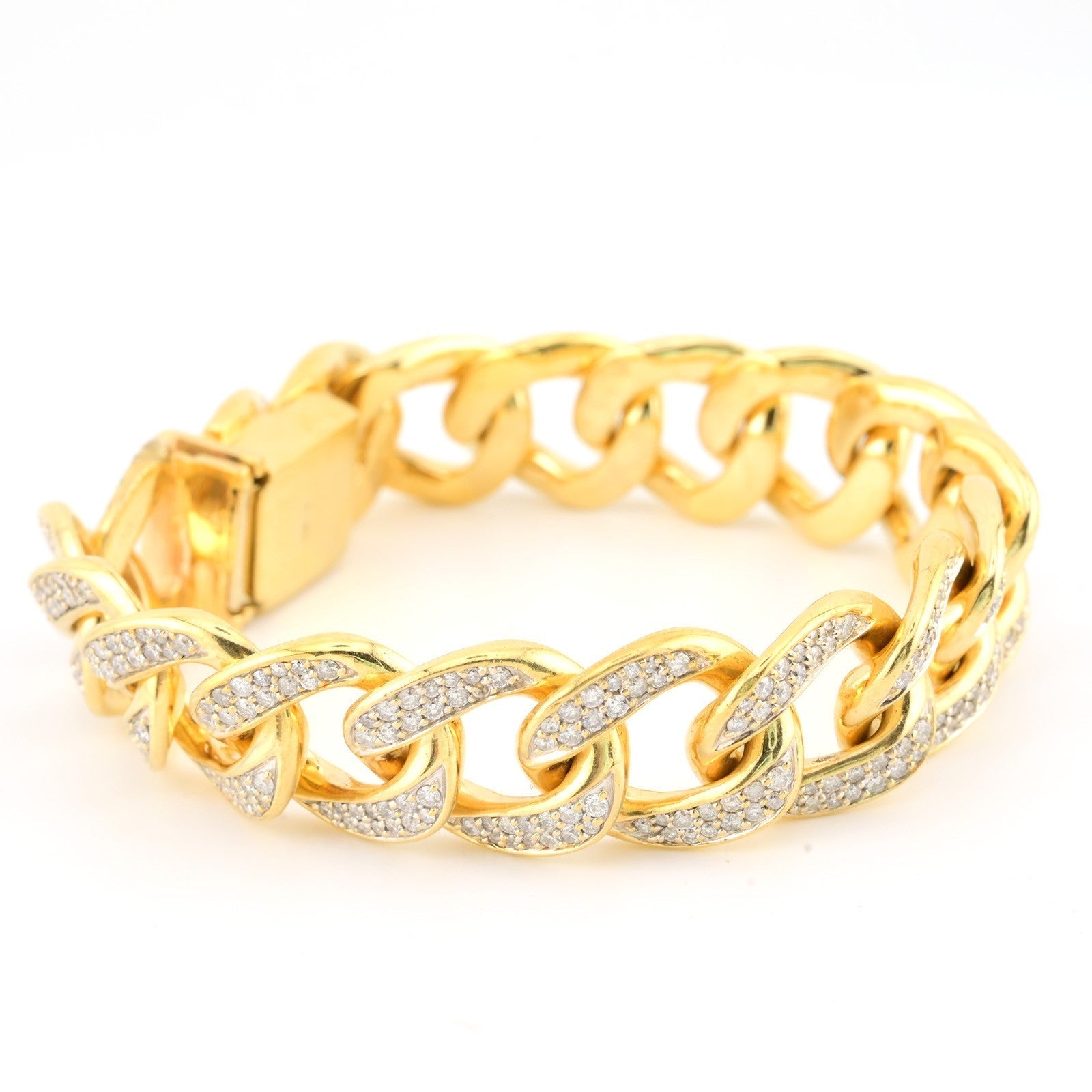 10k Yellow Gold 91.3gms 10CTW Natural Diamond 17MM Mens Cuban Bracelet 8.5 Inch - Elite Jewelers - Bracelets